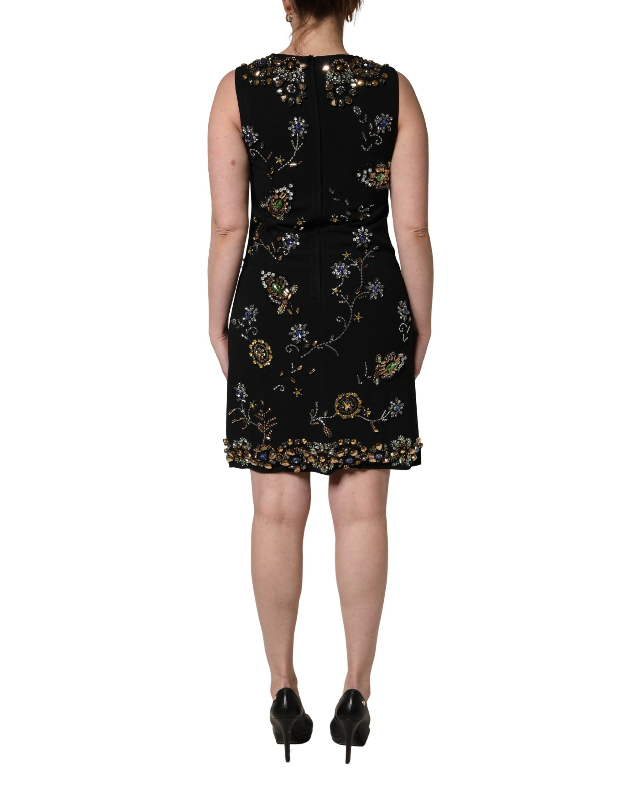 Dolce & Gabbana Black Sleeveless Floral Bead Embellishments Dress Dolce & Gabbana