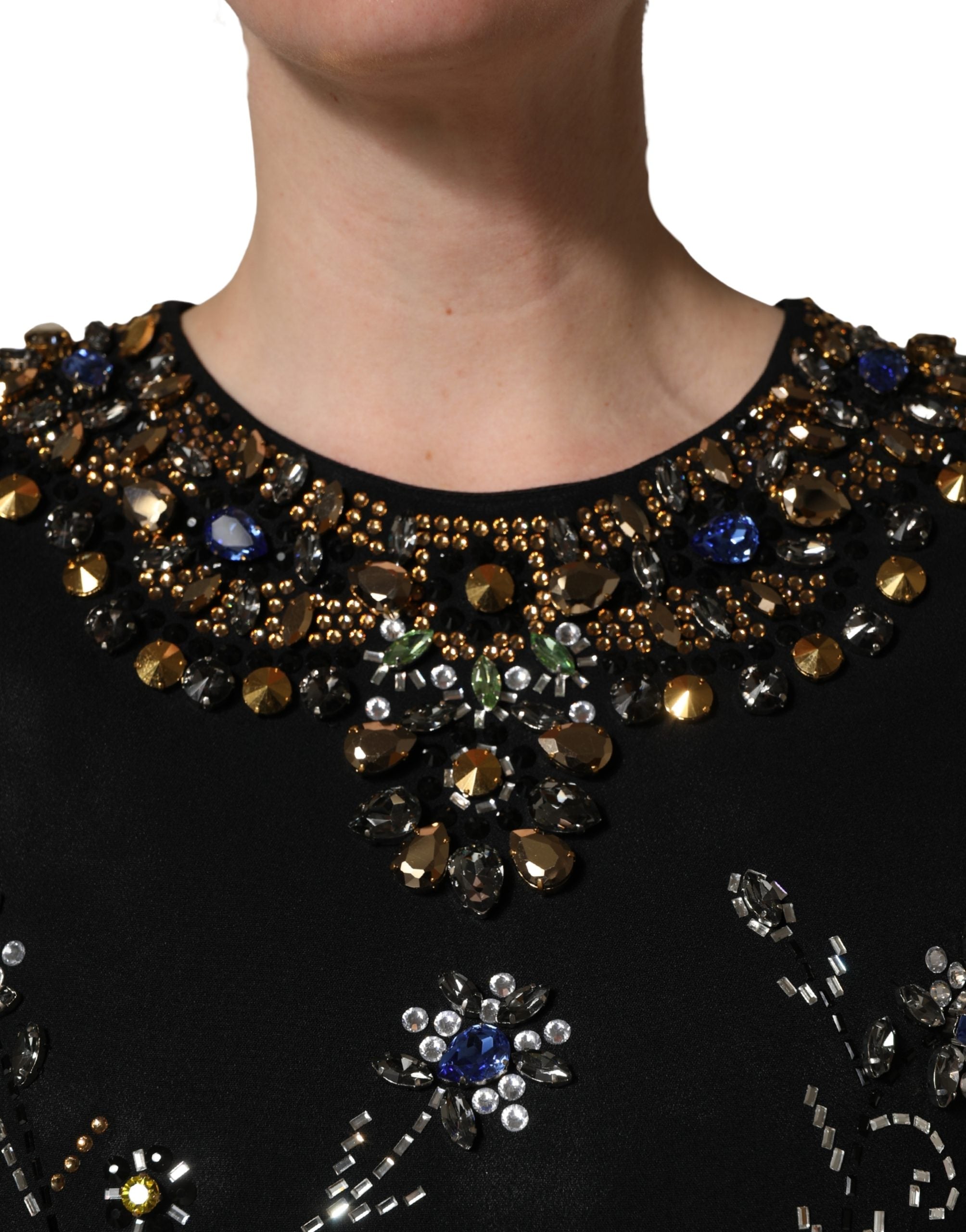 Dolce & Gabbana Black Sleeveless Floral Bead Embellishments Dress Dolce & Gabbana