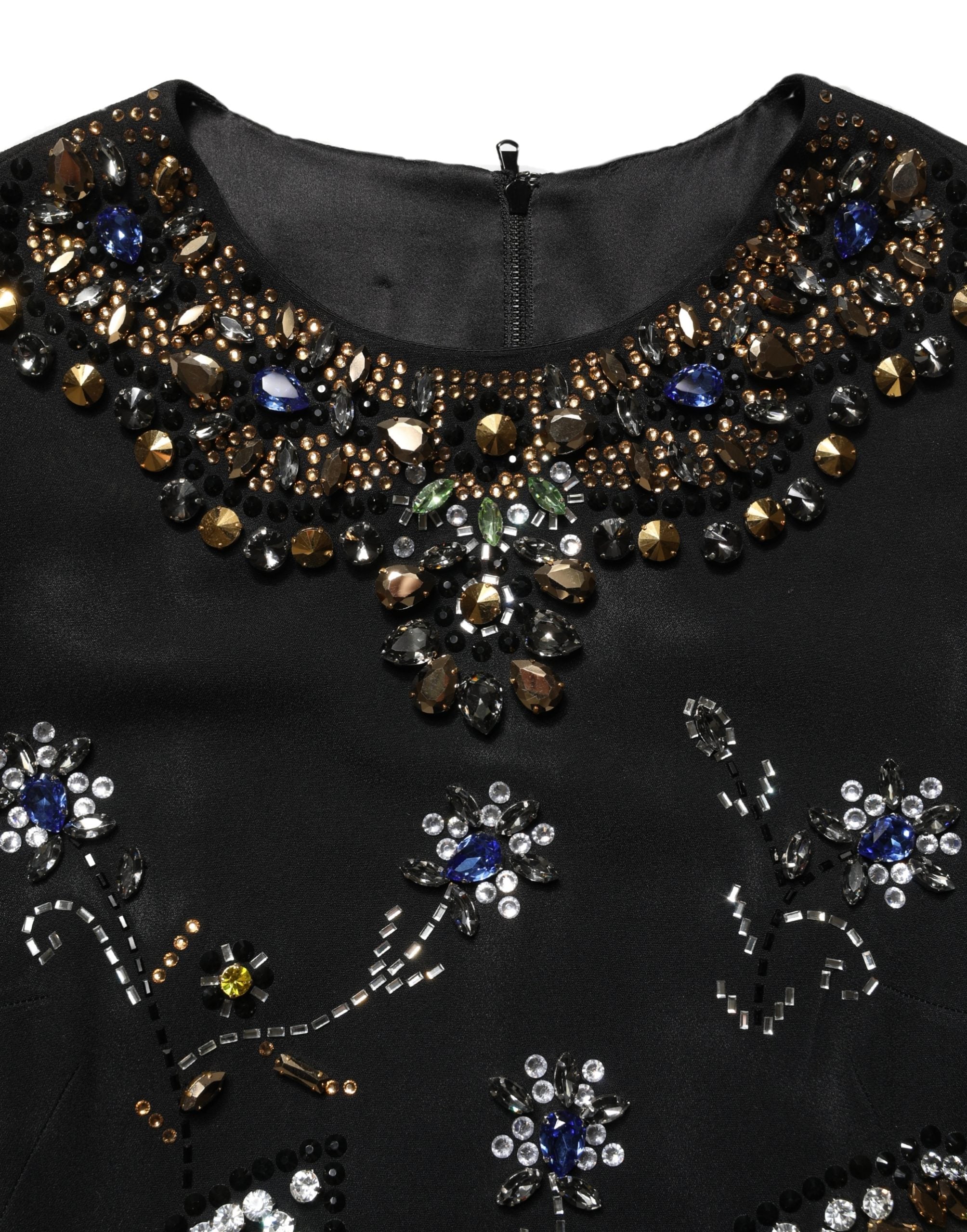 Dolce & Gabbana Black Sleeveless Floral Bead Embellishments Dress Dolce & Gabbana