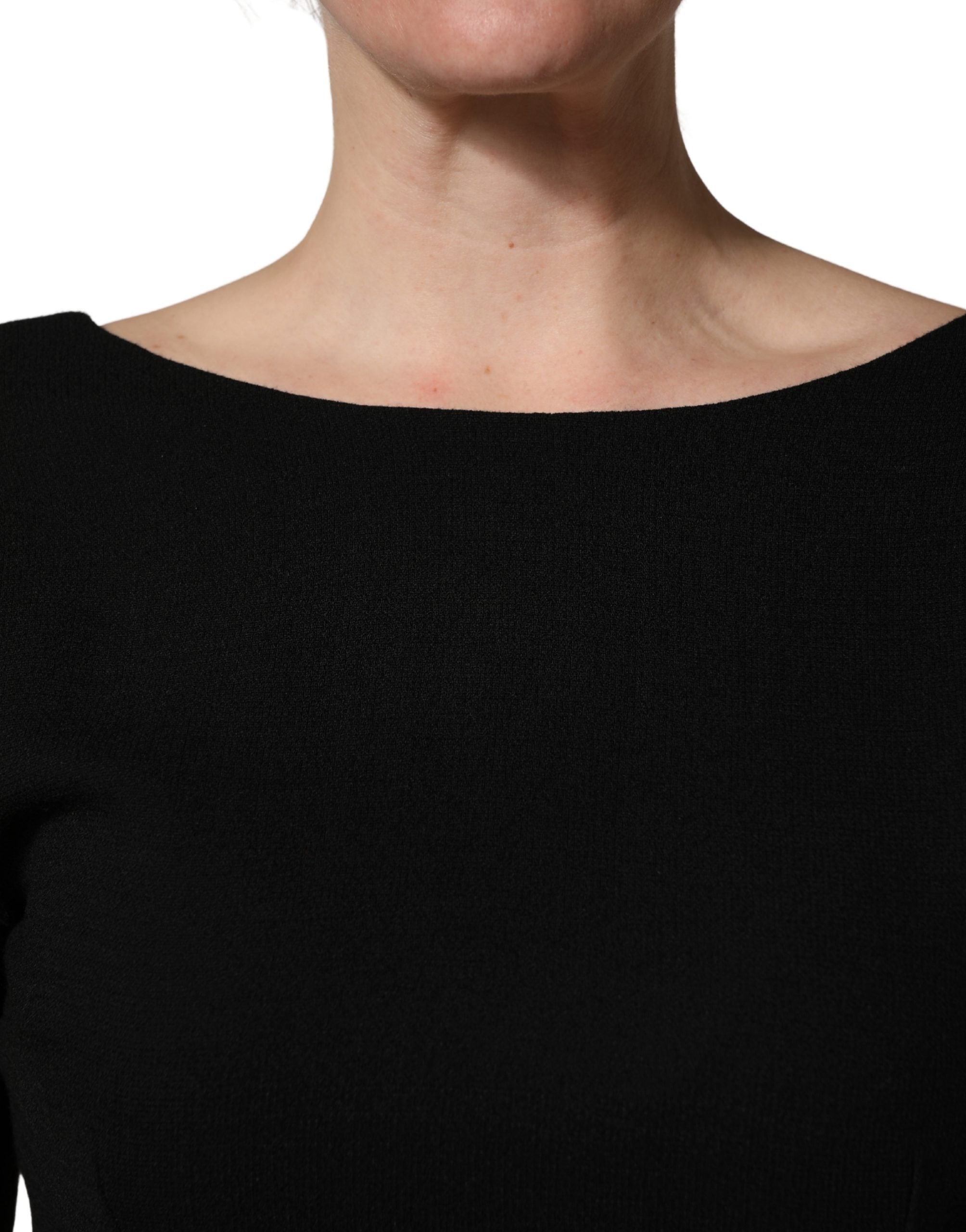 Dolce & Gabbana Black Wool Crepe Long Sleeves Midi Dress Dolce & Gabbana