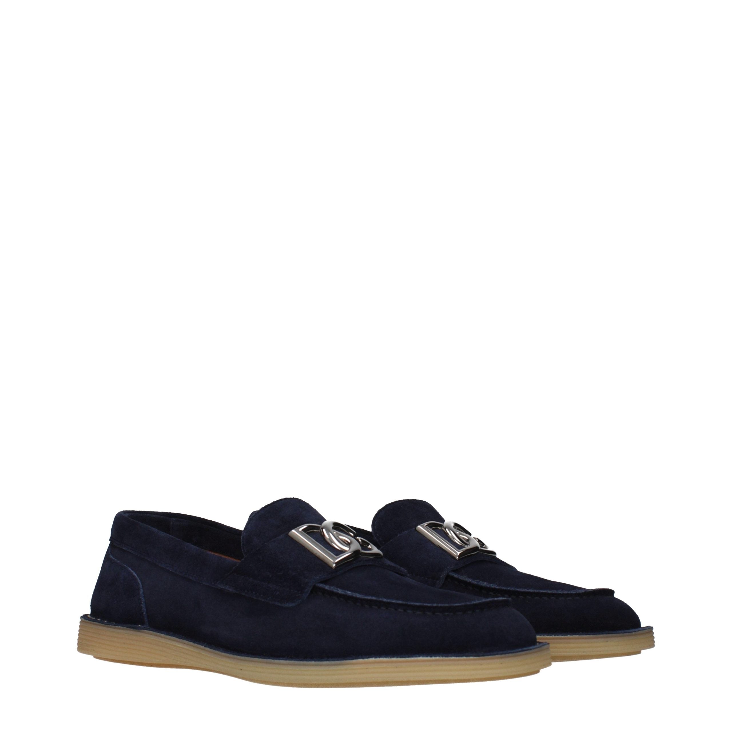 Dolce & Gabbana Blue Leather Slip-On Loafers Dolce & Gabbana