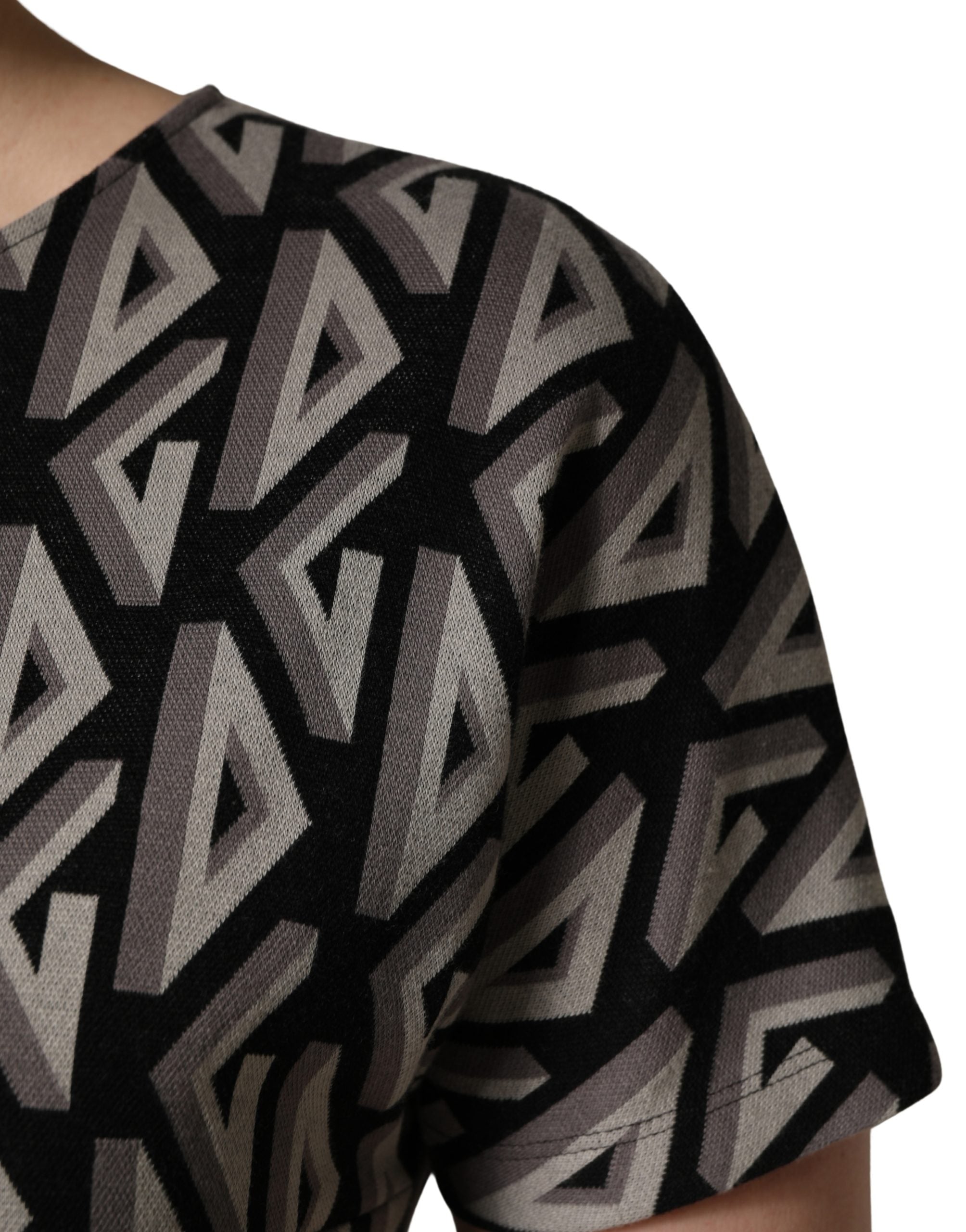 Dolce & Gabbana Black Logo Print Cotton Knee Length Dress Dolce & Gabbana