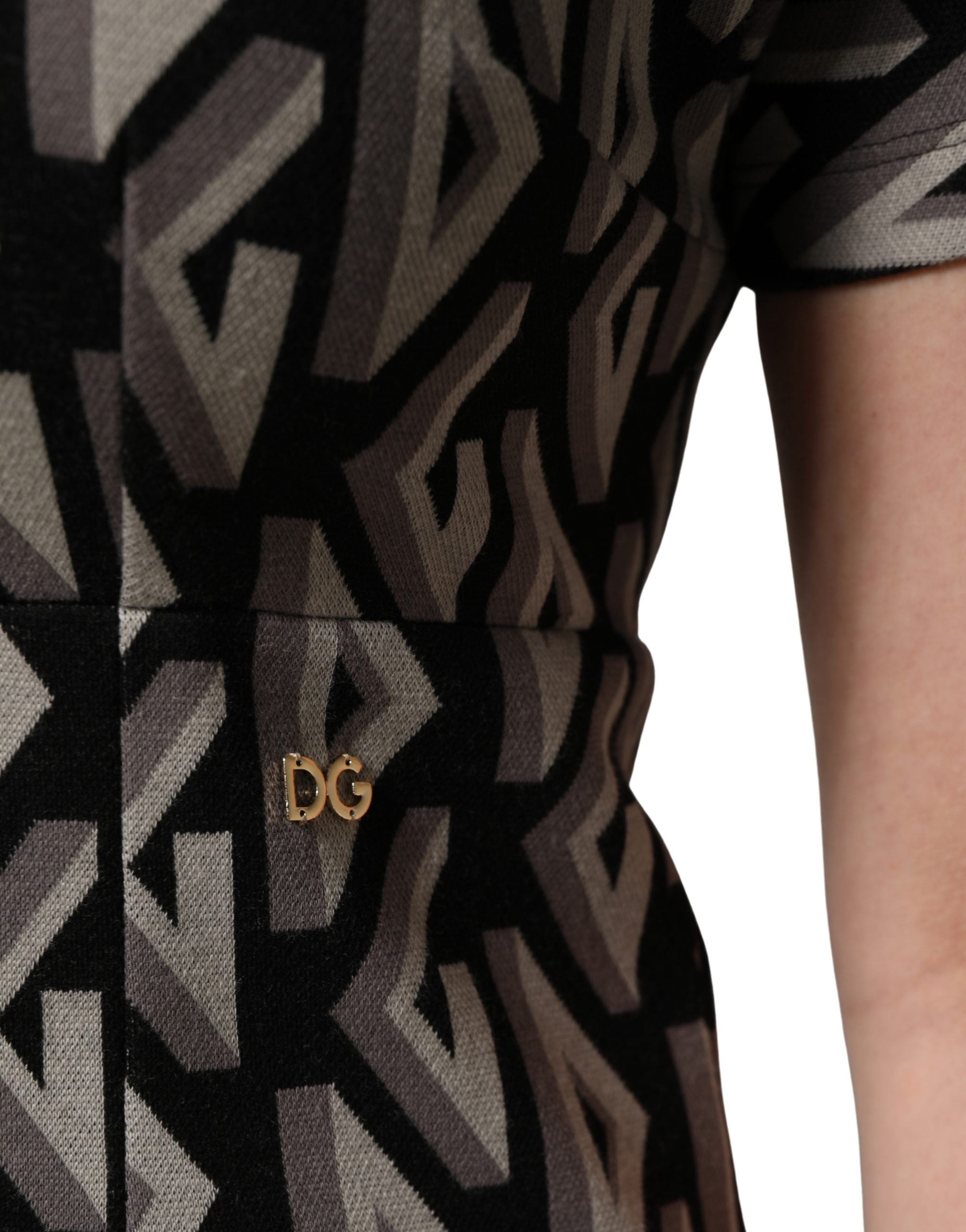 Dolce & Gabbana Black Logo Print Cotton Knee Length Dress Dolce & Gabbana