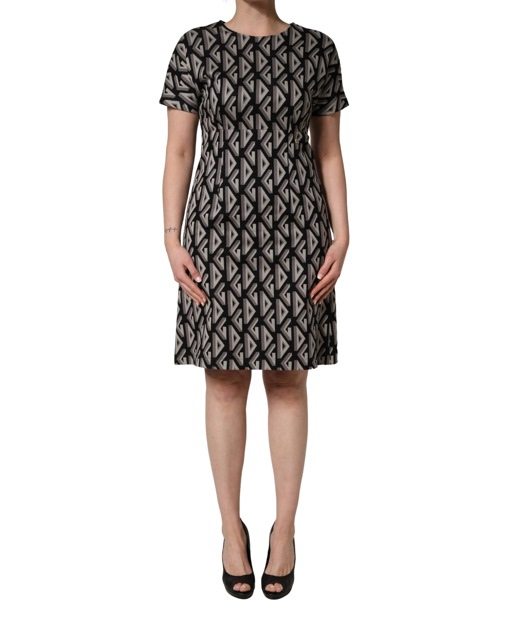 Dolce & Gabbana Black Logo Print Cotton Knee Length Dress Dolce & Gabbana