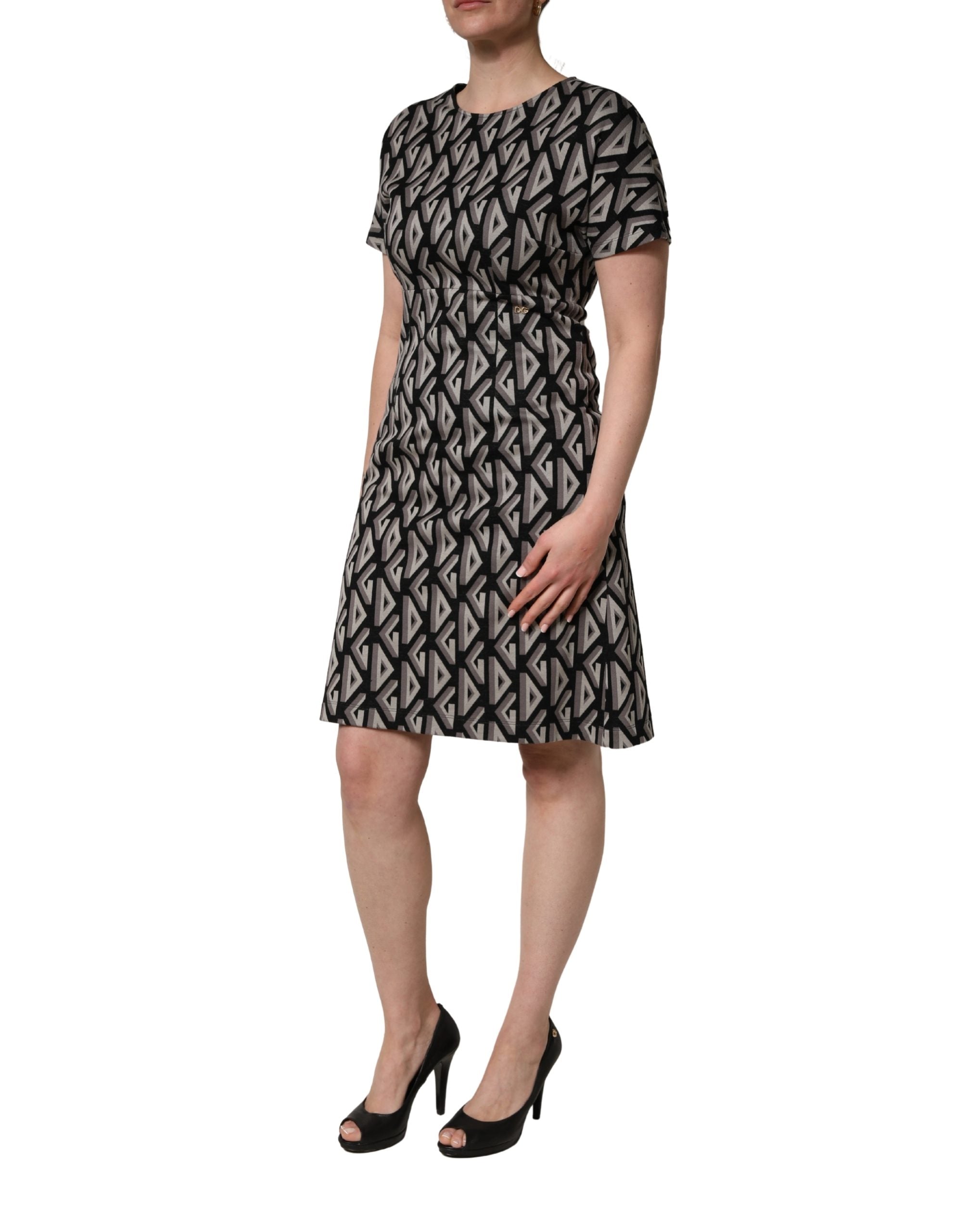 Dolce & Gabbana Black Logo Print Cotton Knee Length Dress Dolce & Gabbana