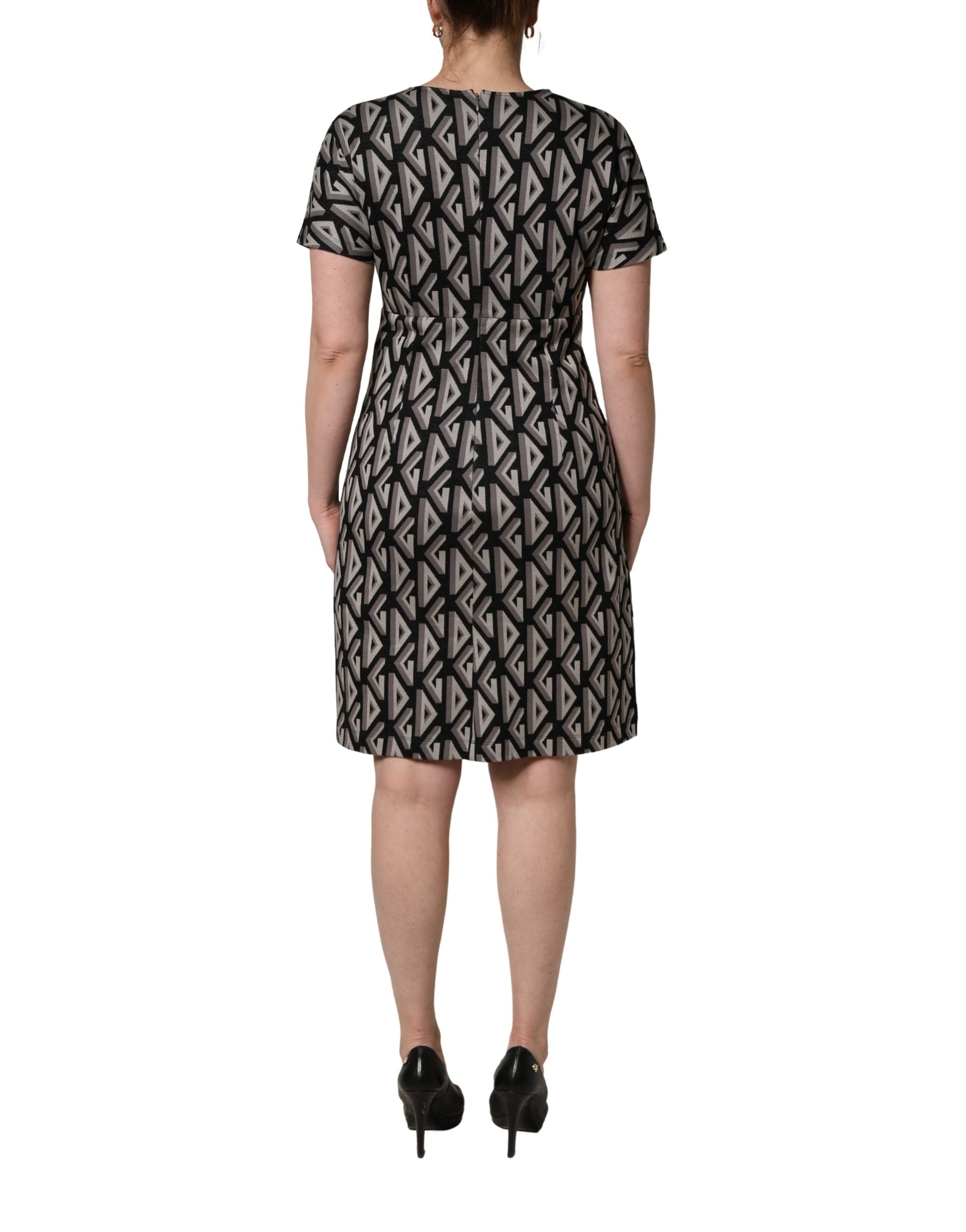Dolce & Gabbana Black Logo Print Cotton Knee Length Dress Dolce & Gabbana