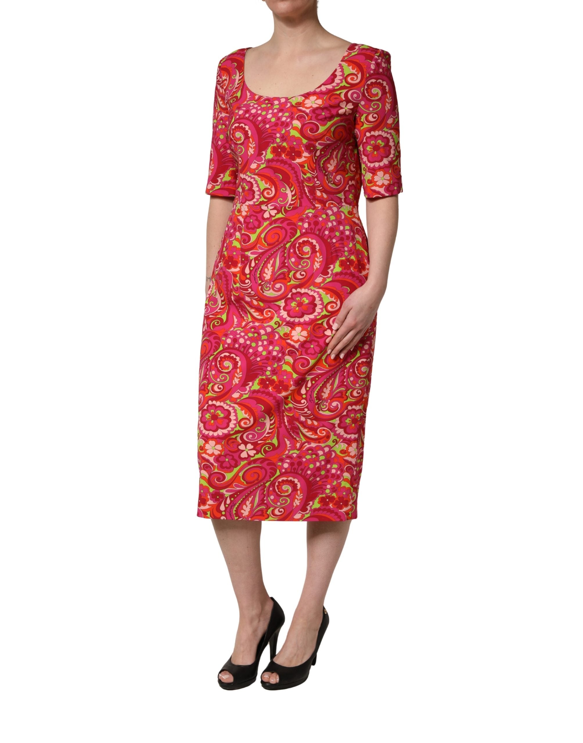 Dolce & Gabbana Red Paisley Floral Print Sheath Midi Dress Dolce & Gabbana