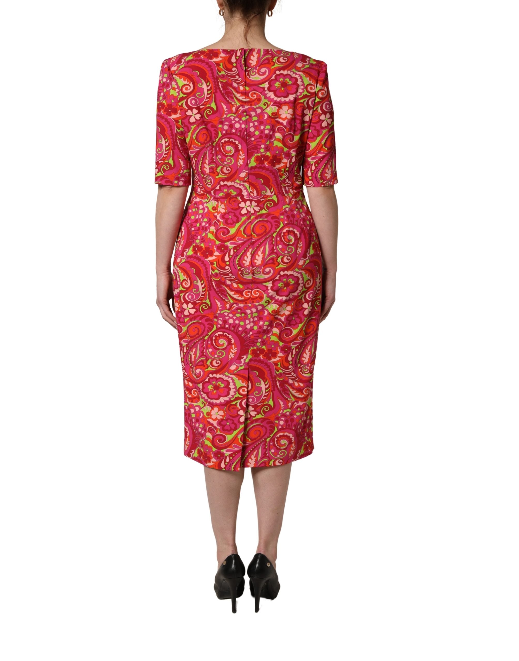 Dolce & Gabbana Red Paisley Floral Print Sheath Midi Dress Dolce & Gabbana