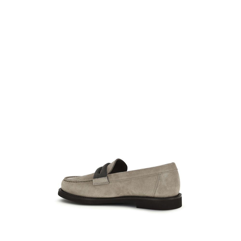 Brunello Cucinelli Gray Calf Leather Bos Taurus Slip-On Loafers Brunello Cucinelli