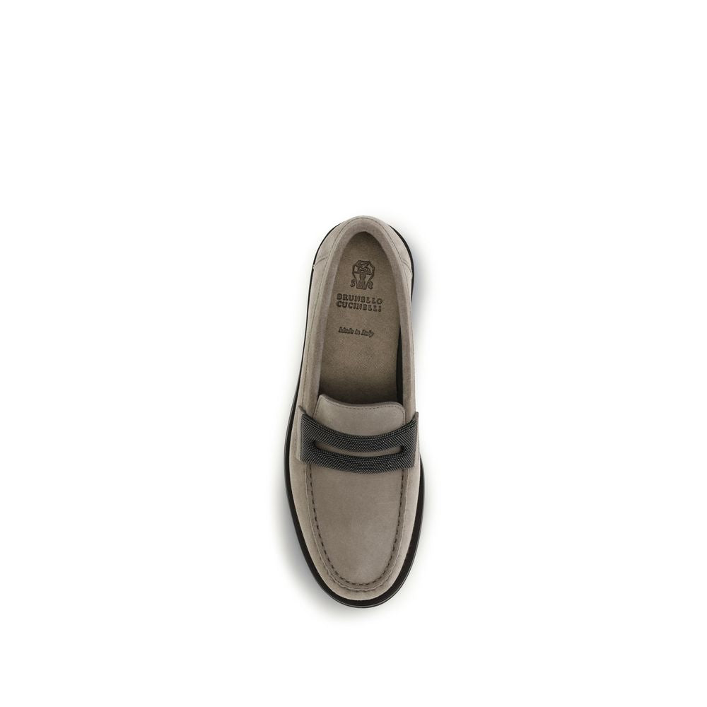 Brunello Cucinelli Gray Calf Leather Bos Taurus Slip-On Loafers Brunello Cucinelli