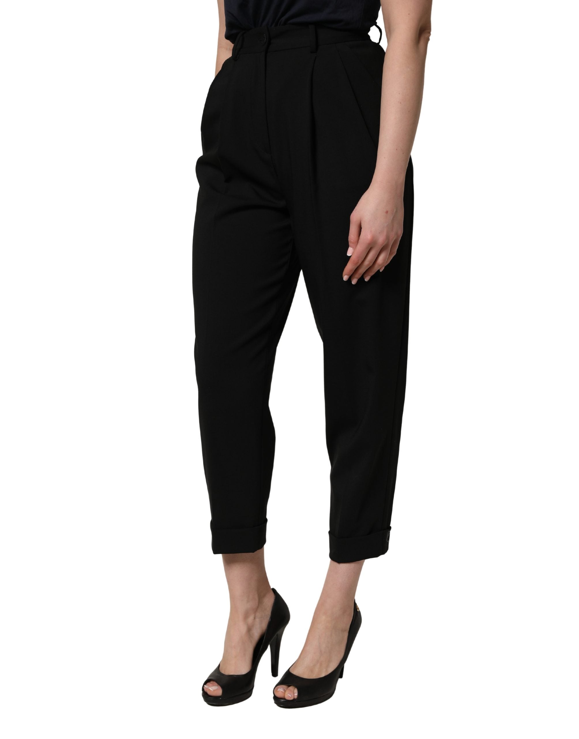 Dolce & Gabbana Black Wool High Waist Cropped Trouser Pants Dolce & Gabbana