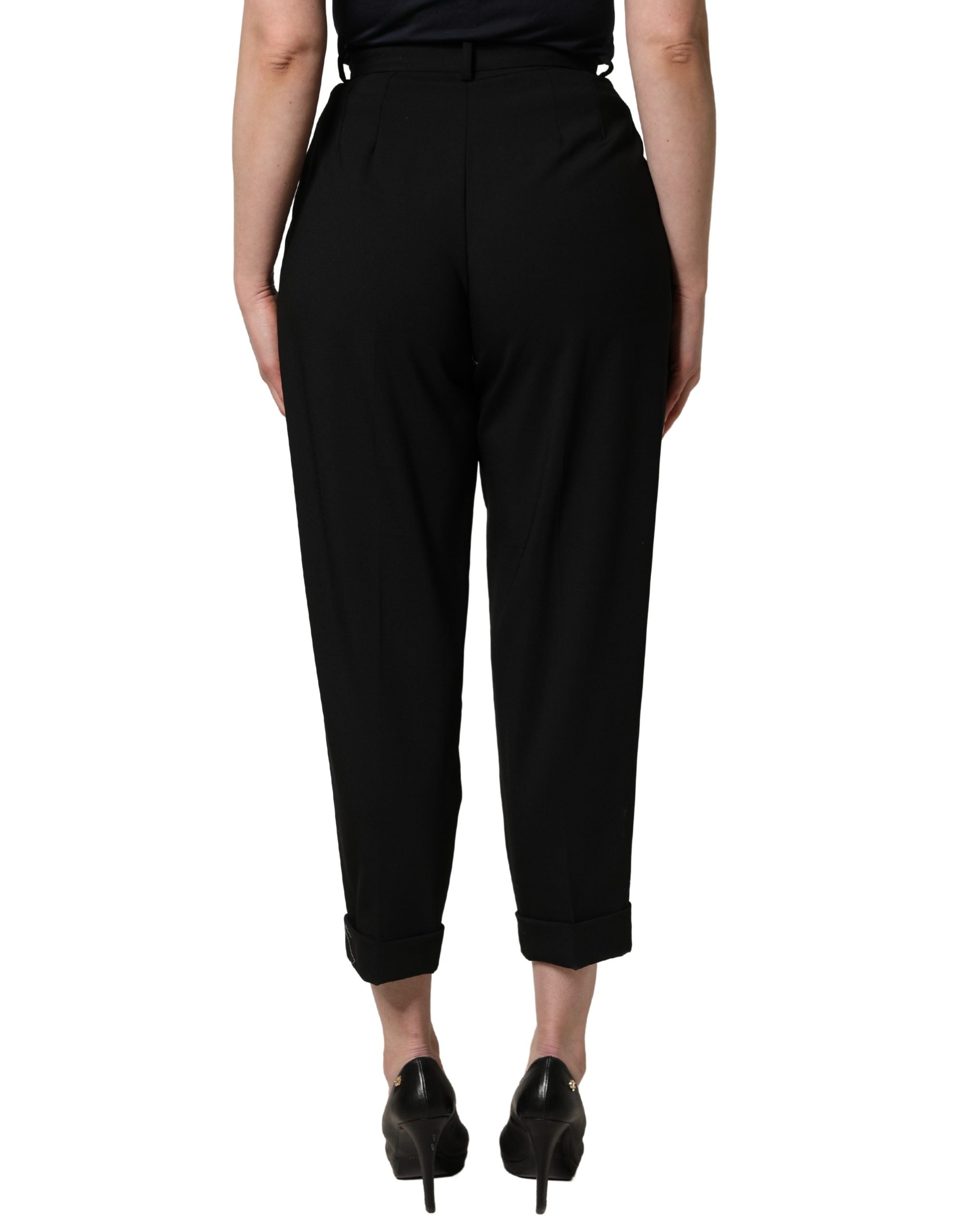 Dolce & Gabbana Black Wool High Waist Cropped Trouser Pants Dolce & Gabbana