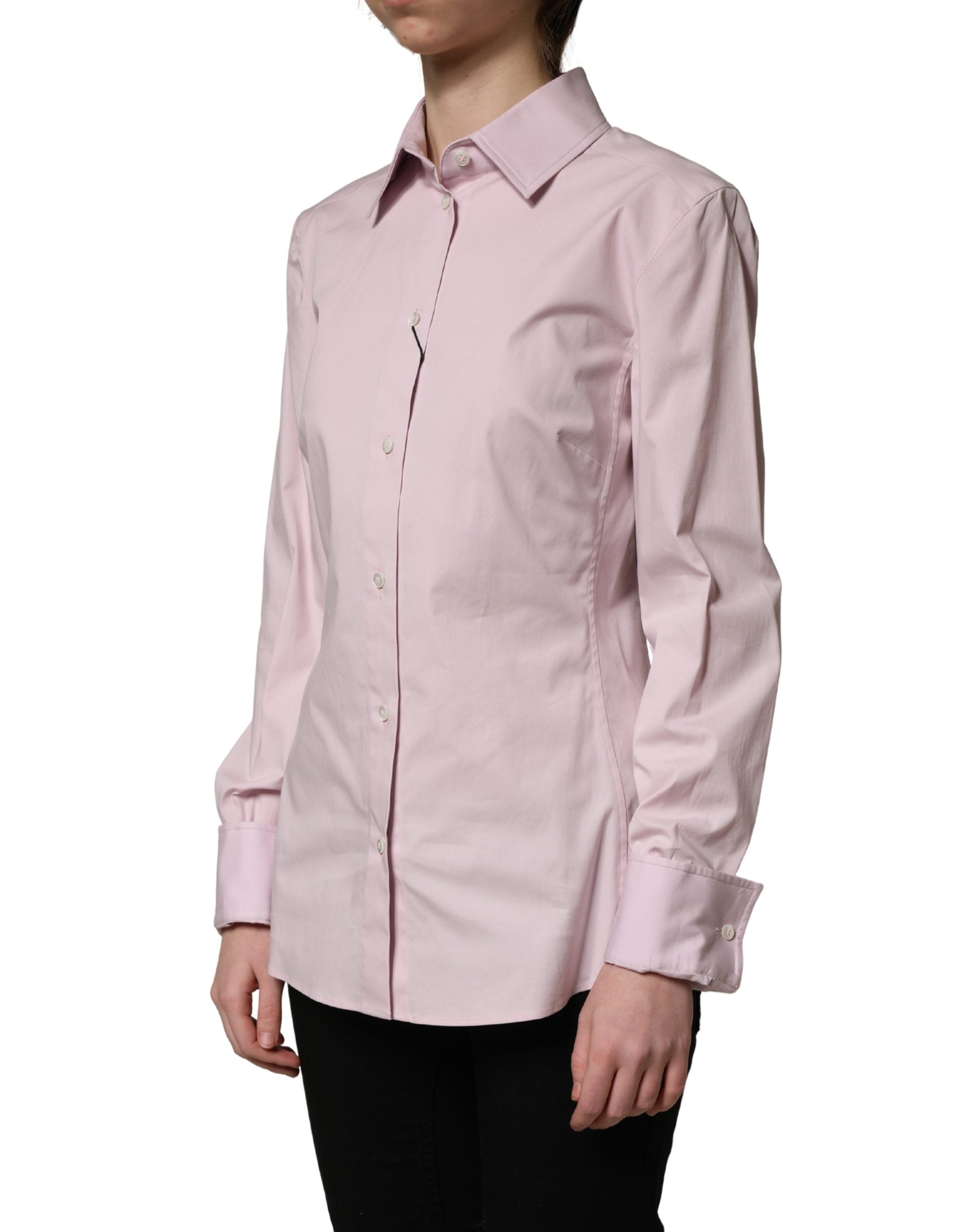 Dolce & Gabbana Pink Cotton Long Sleeves Collared Shirt Top Dolce & Gabbana
