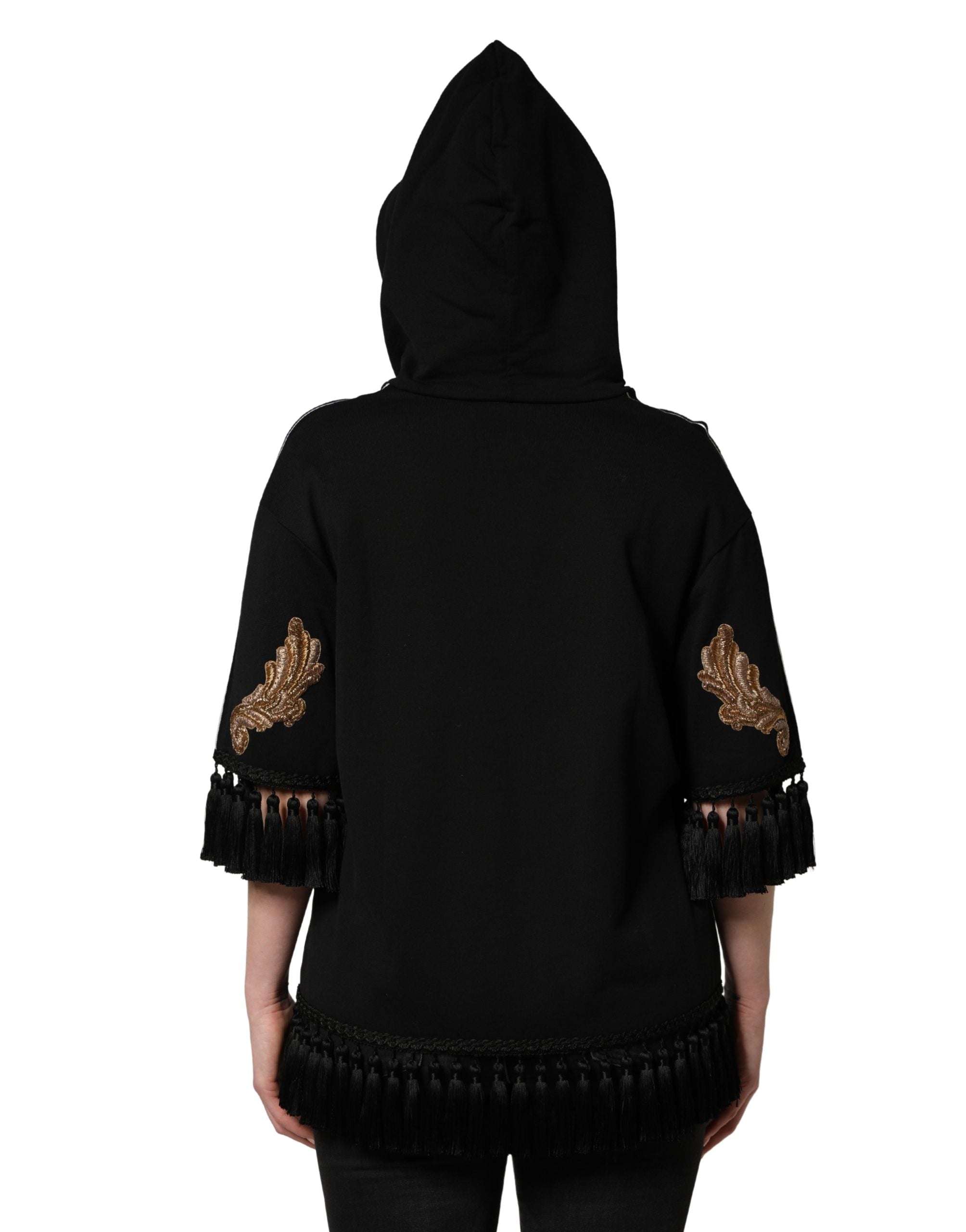 Dolce & Gabbana Black Embroidered Tassel Hooded Sweatshirt Sweater Dolce & Gabbana