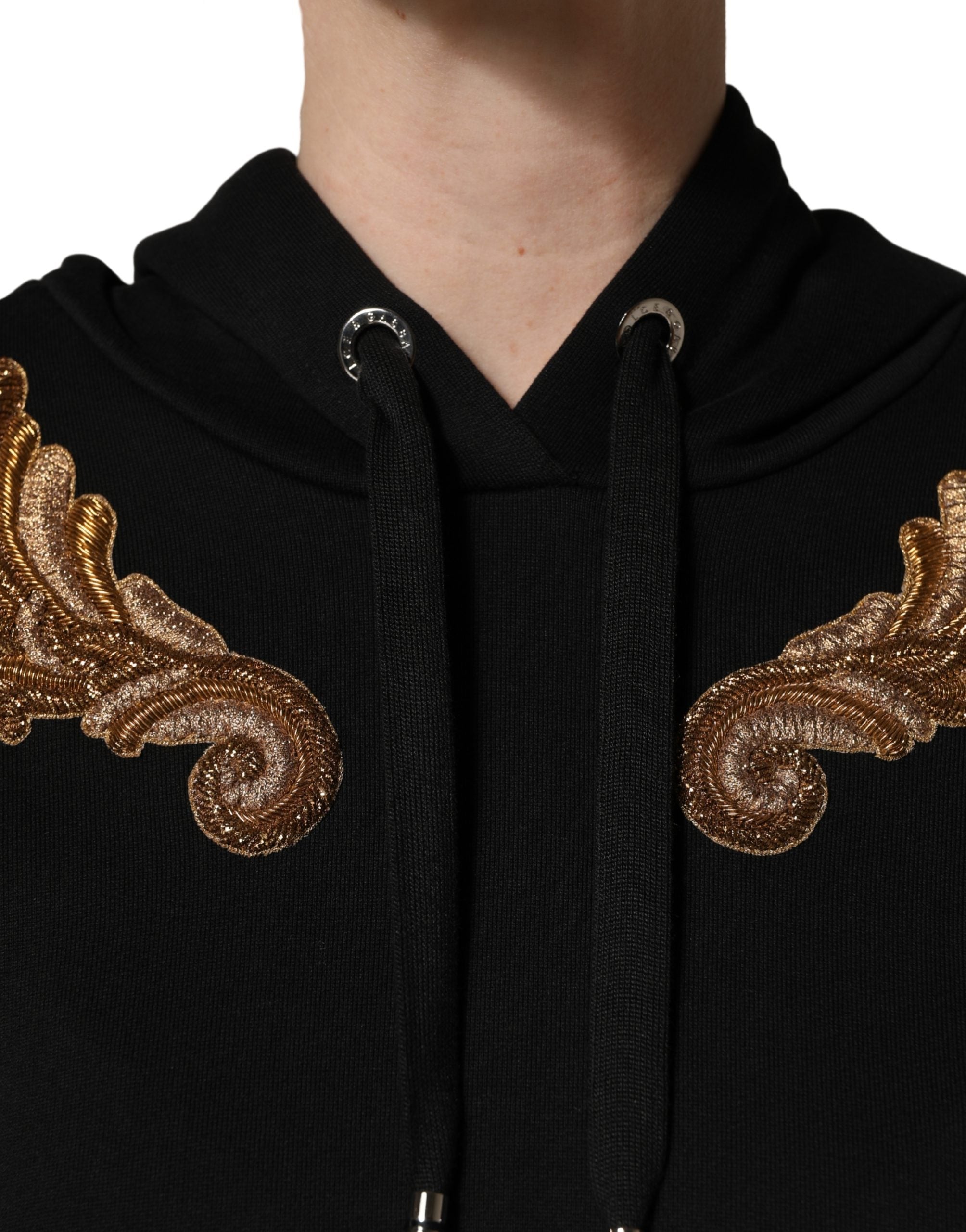 Dolce & Gabbana Black Embroidered Tassel Hooded Sweatshirt Sweater Dolce & Gabbana