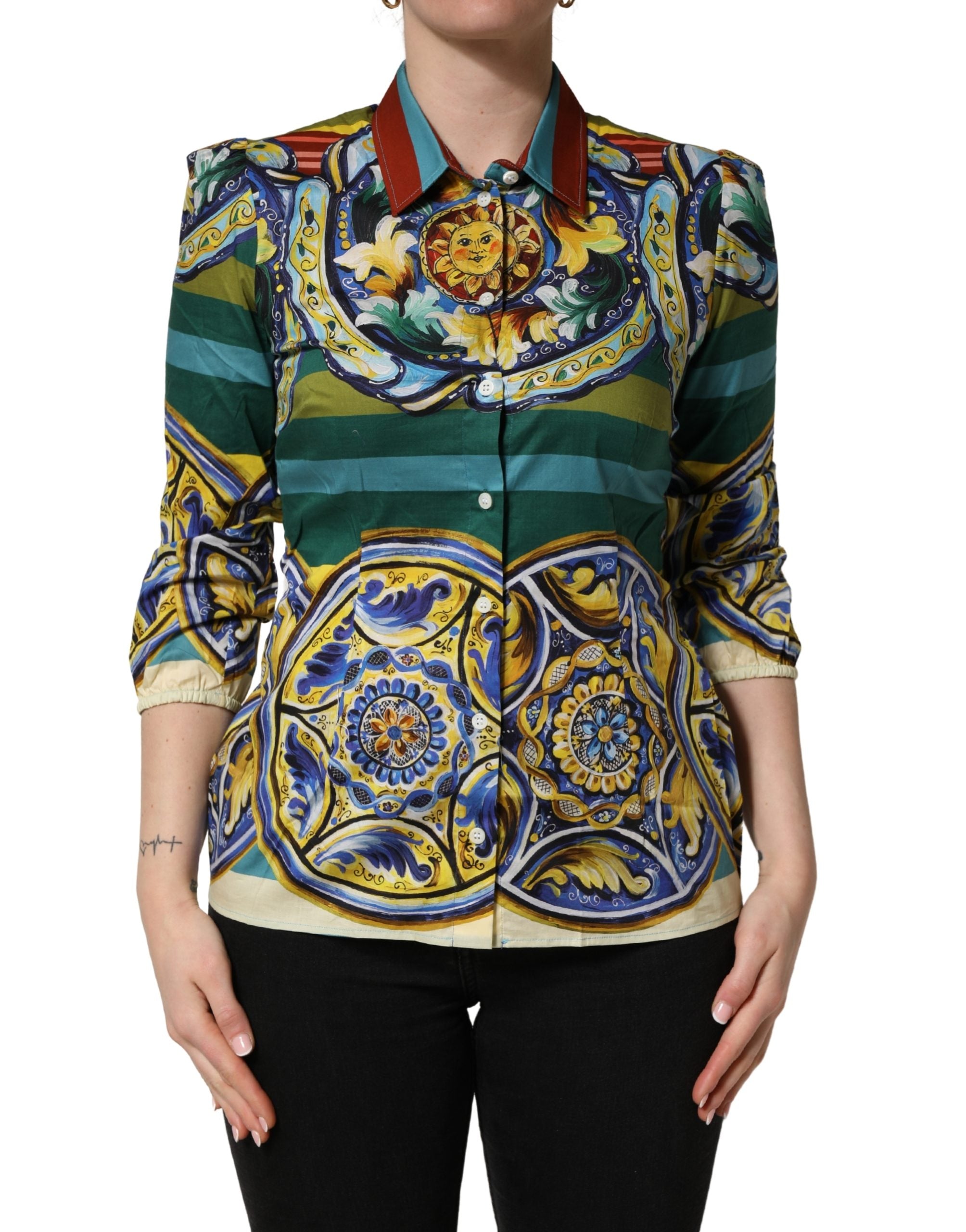 Dolce & Gabbana Multicolor Majolica Print Cotton Blouse Top Dolce & Gabbana