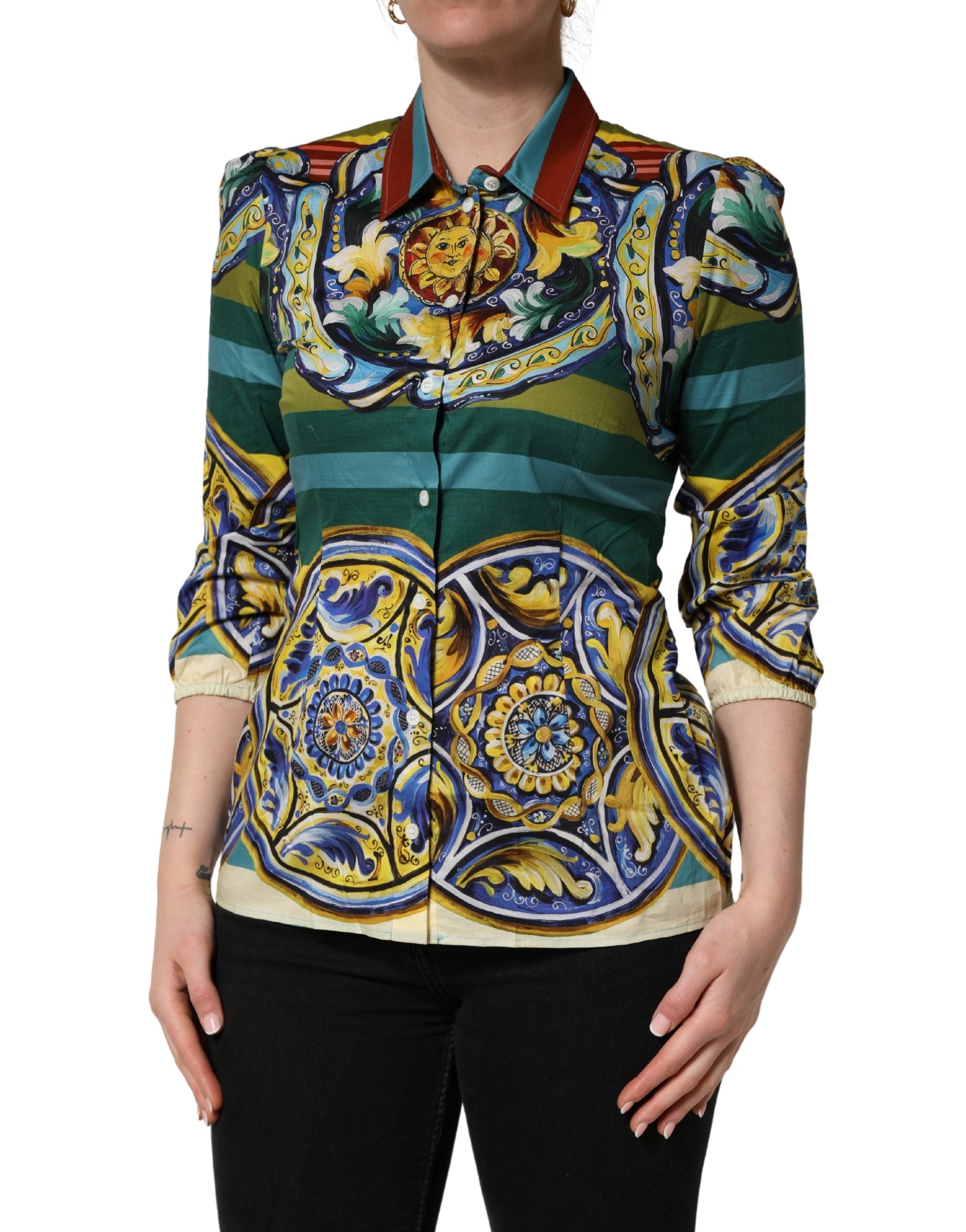 Dolce & Gabbana Multicolor Majolica Print Cotton Blouse Top Dolce & Gabbana