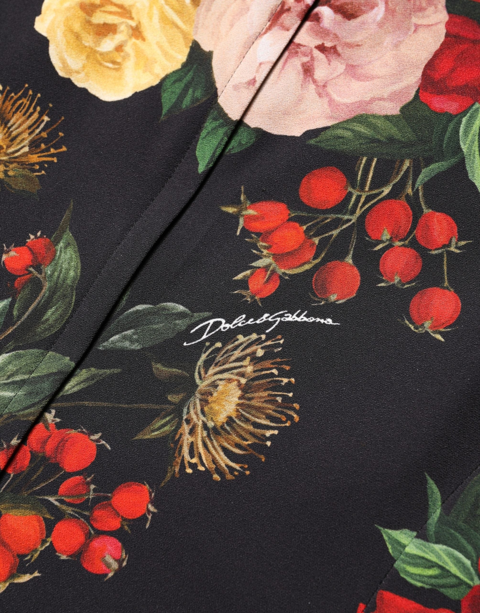 Dolce & Gabbana Black Floral Crepe Frill Detail Blouse Top Dolce & Gabbana