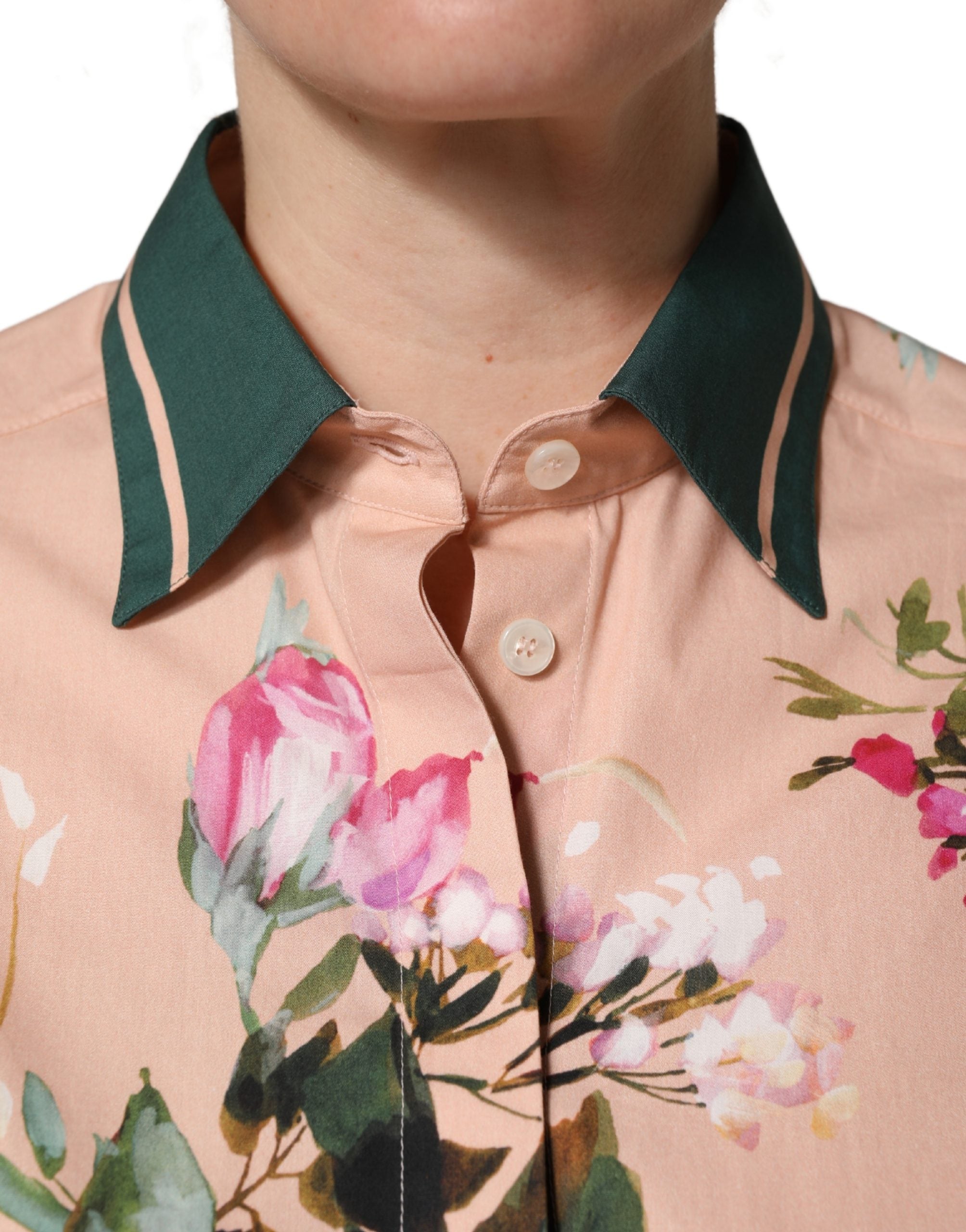 Dolce & Gabbana Pink Floral Cotton Button Front Shirt Top Dolce & Gabbana