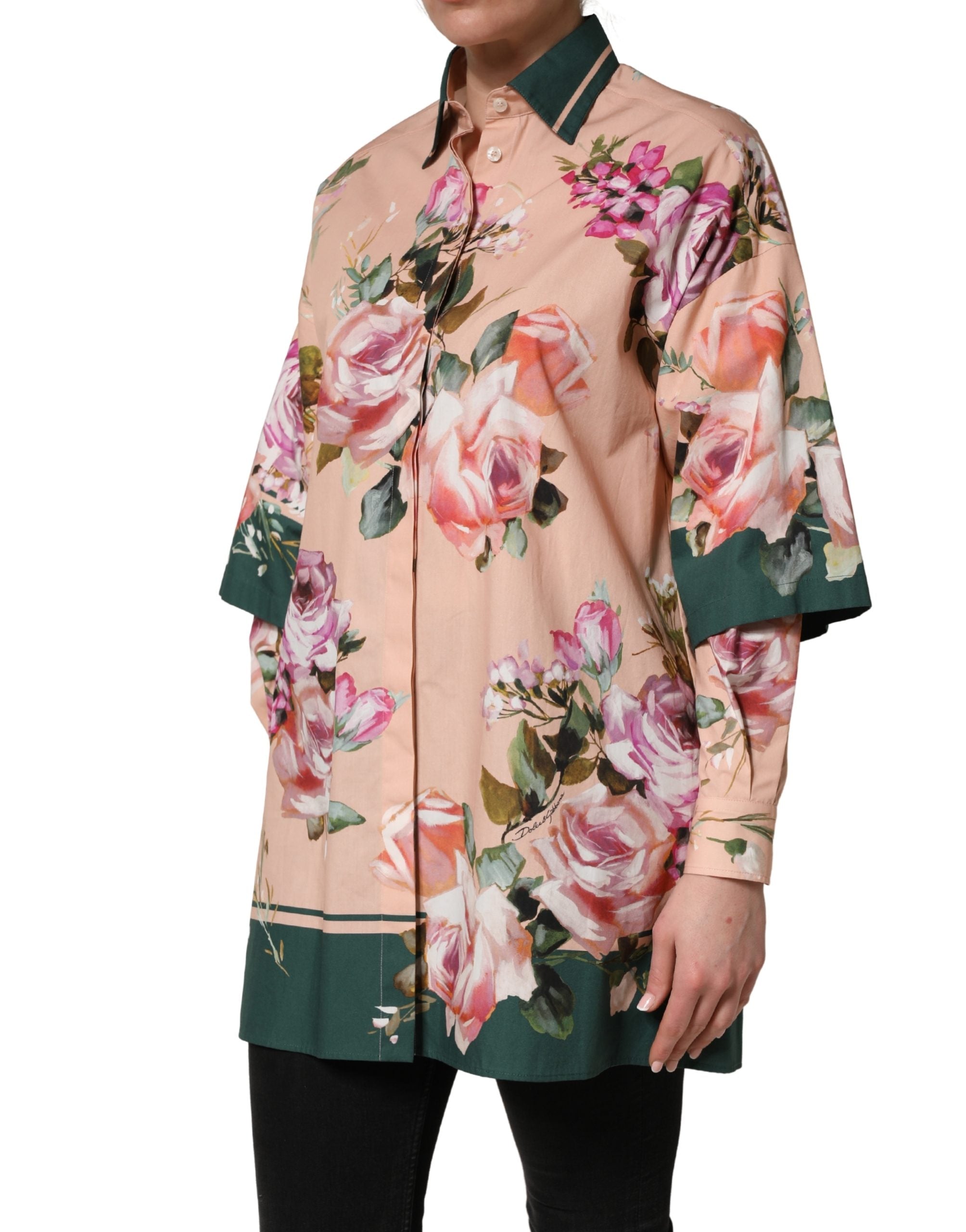 Dolce & Gabbana Pink Floral Cotton Button Front Shirt Top Dolce & Gabbana