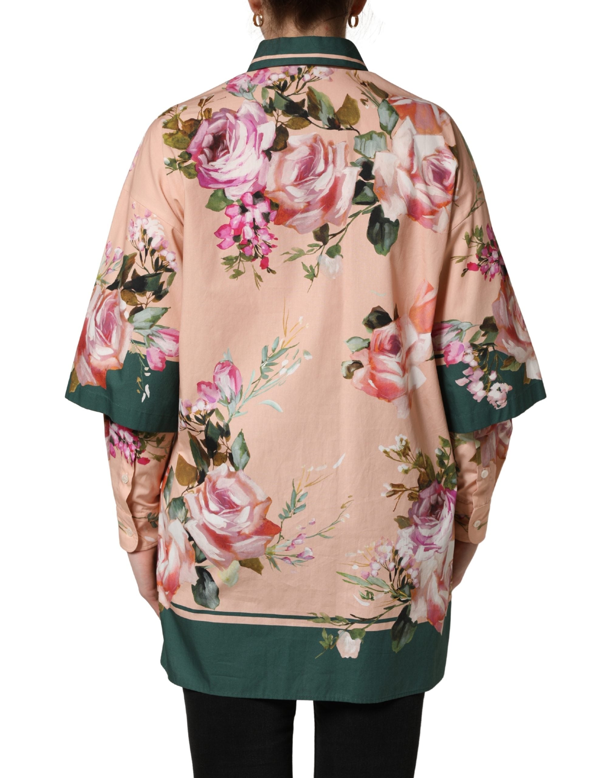 Dolce & Gabbana Pink Floral Cotton Button Front Shirt Top Dolce & Gabbana