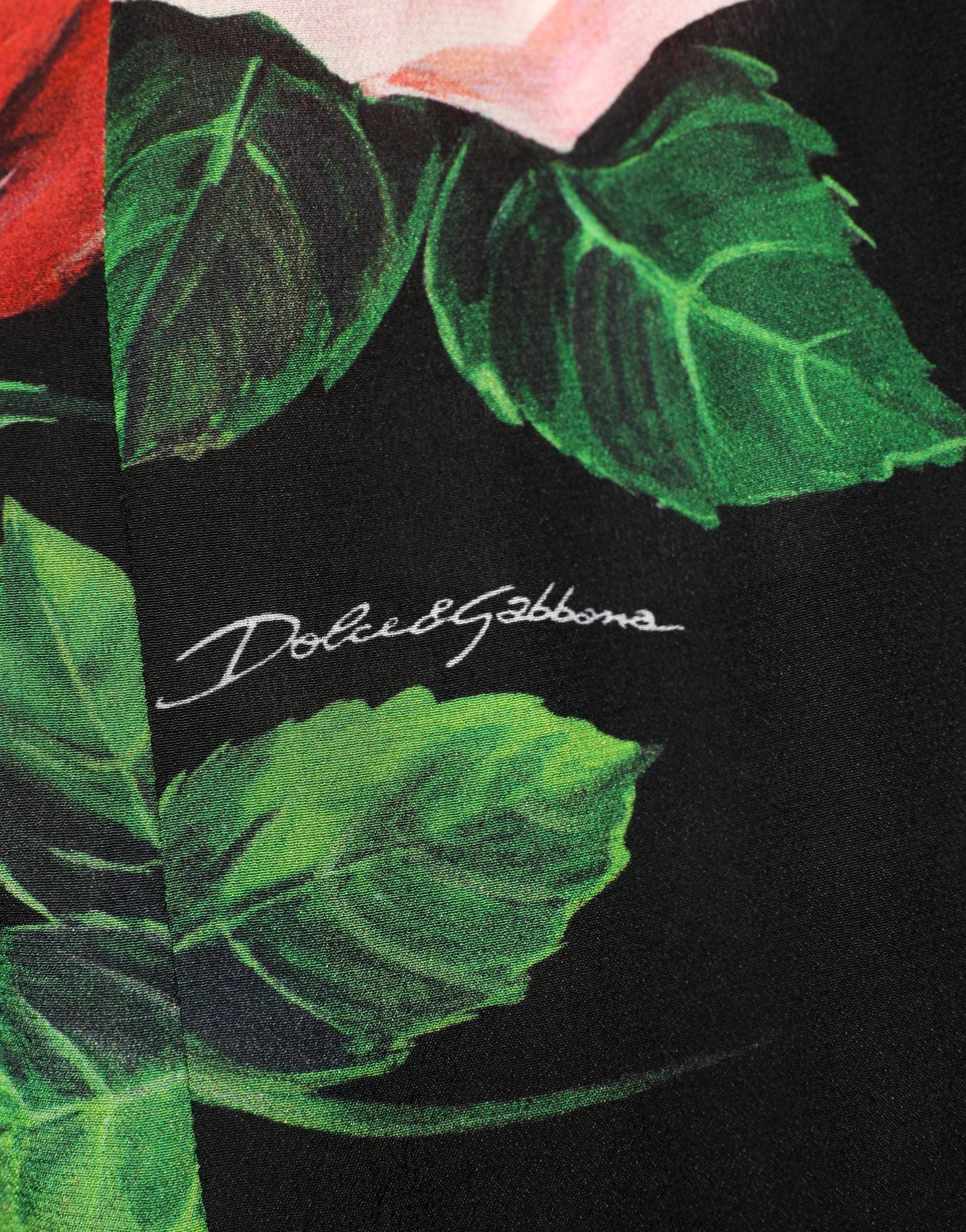 Dolce & Gabbana Black Rose Print Silk Off The Shoulder Blouse Top Dolce & Gabbana