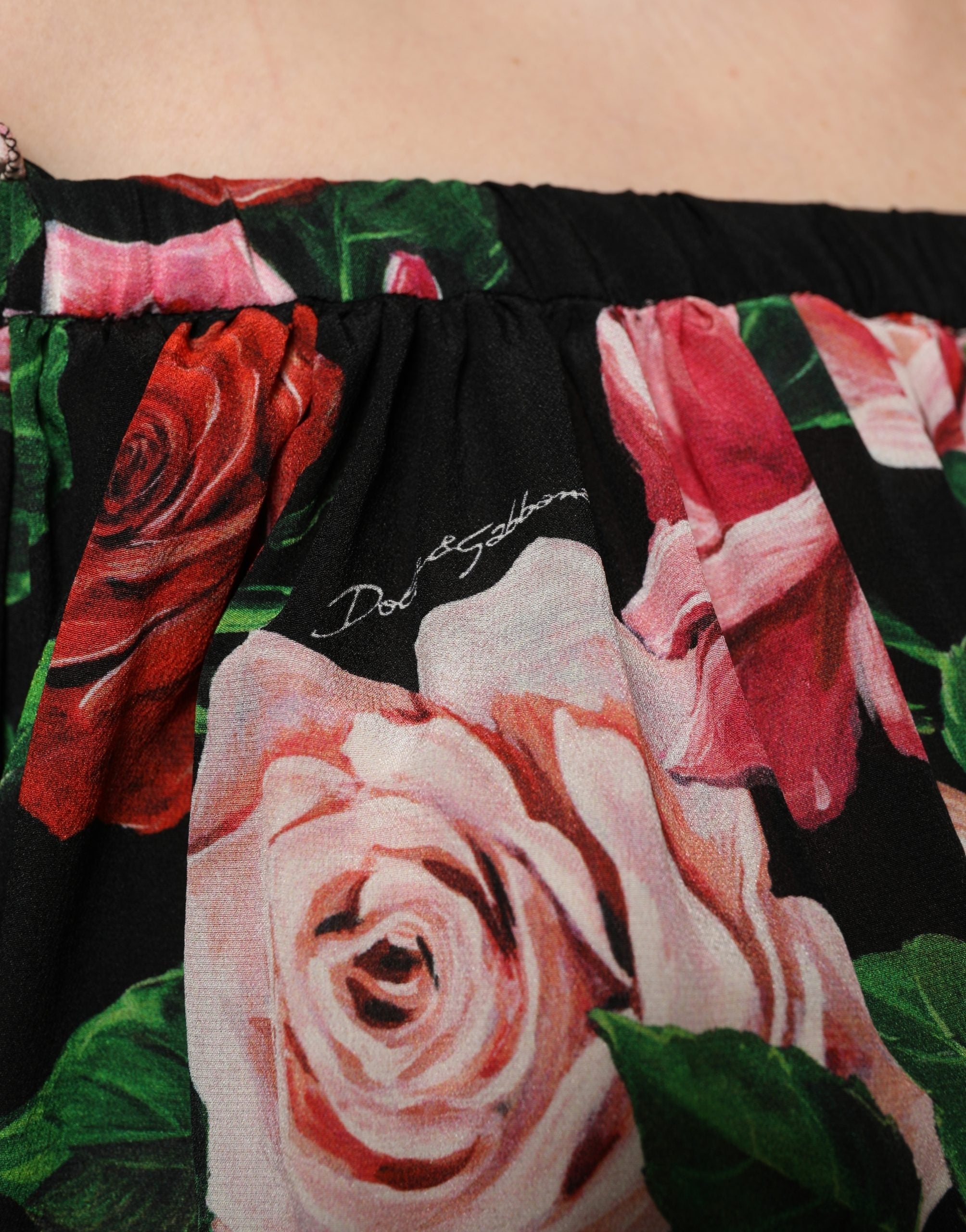 Dolce & Gabbana Black Rose Print Silk Off The Shoulder Blouse Top Dolce & Gabbana