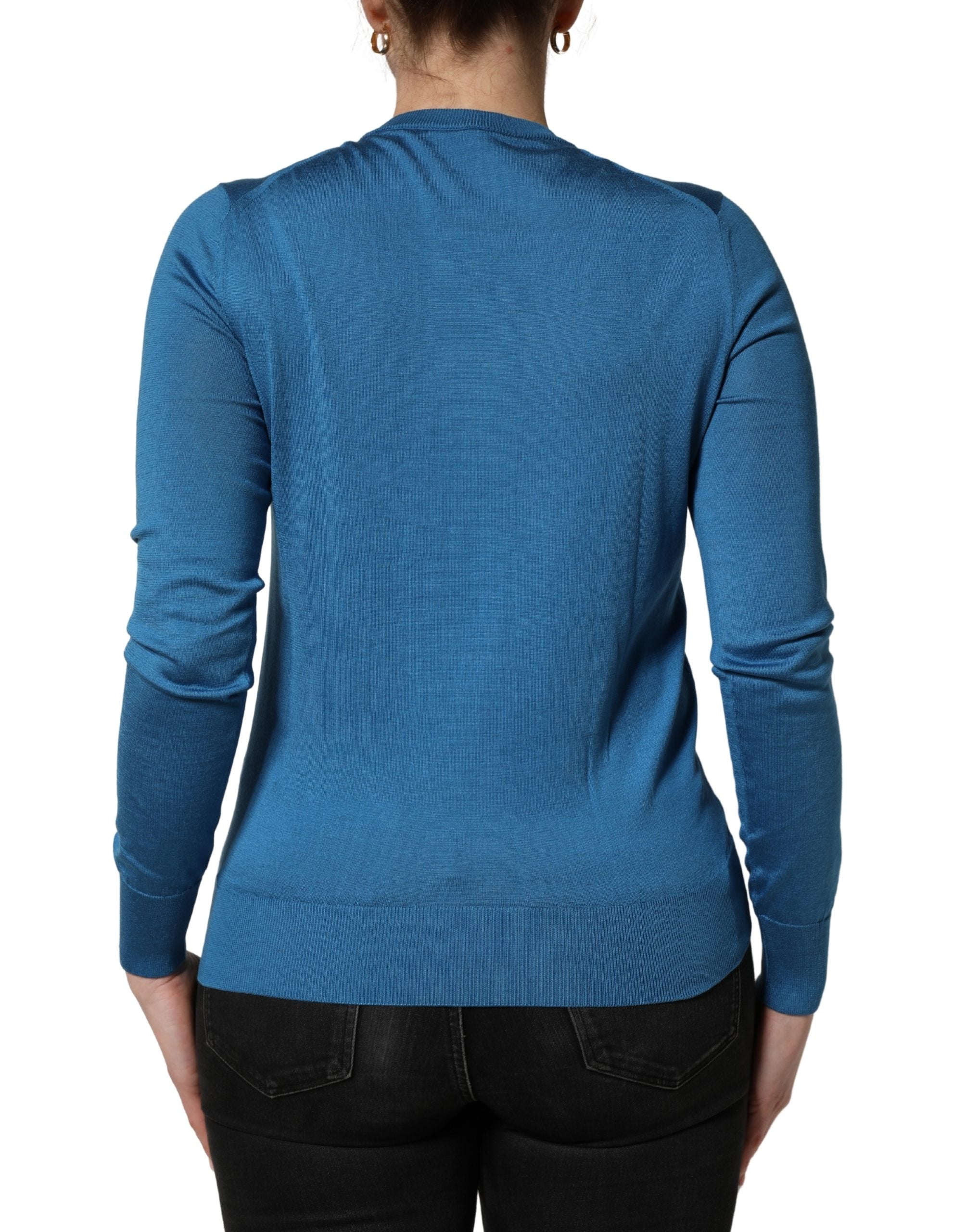 Dolce & Gabbana Blue Silk Sequined CrewNeck Pullover Sweater Dolce & Gabbana