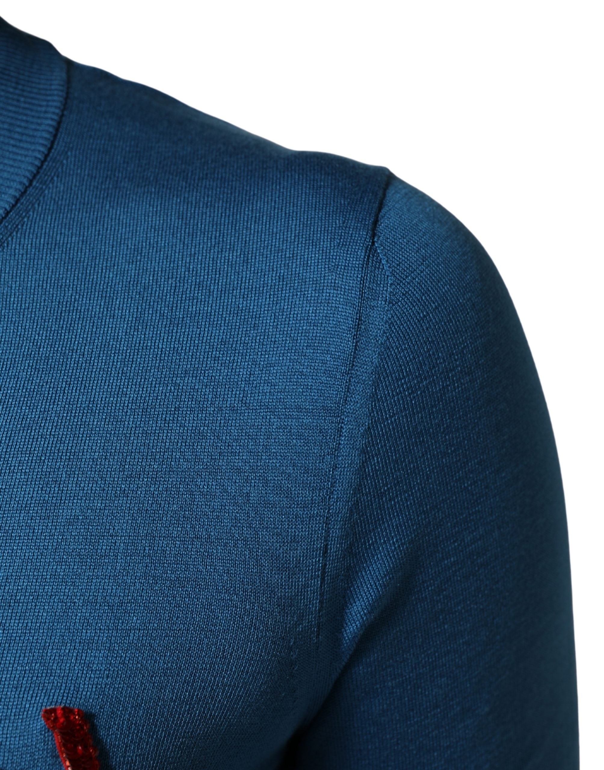 Dolce & Gabbana Blue Silk Sequined CrewNeck Pullover Sweater Dolce & Gabbana
