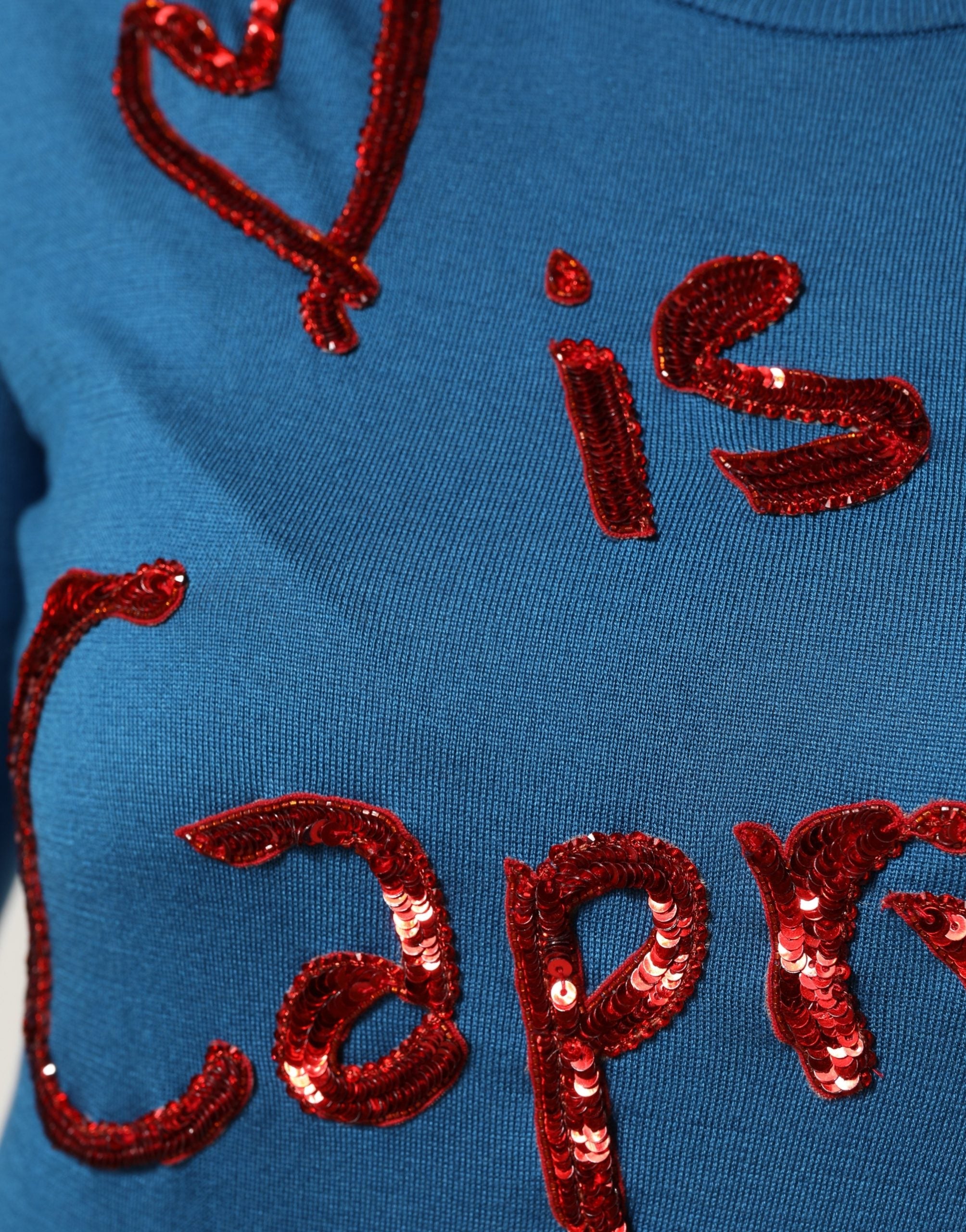 Dolce & Gabbana Blue Silk Sequined CrewNeck Pullover Sweater Dolce & Gabbana