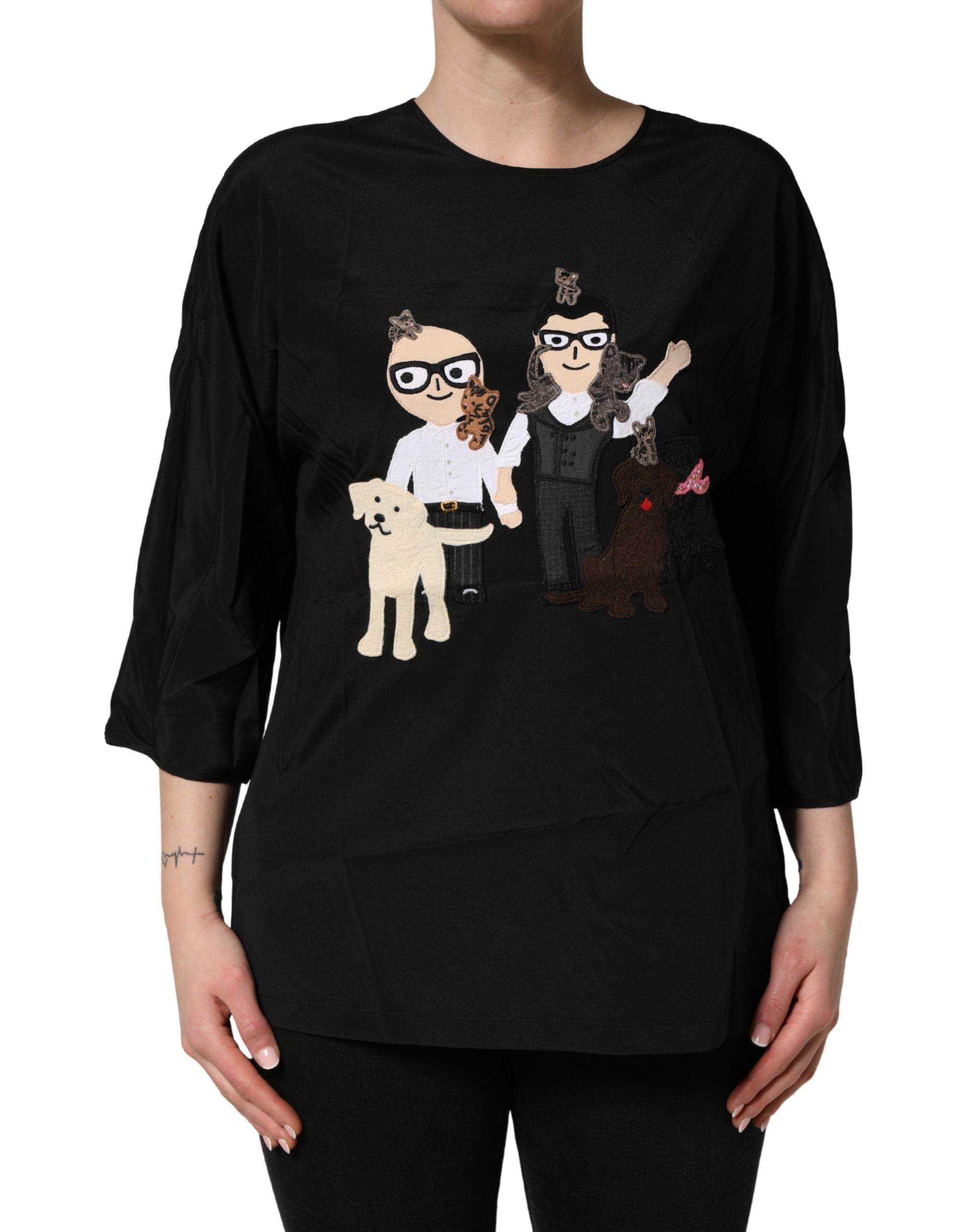 Dolce & Gabbana Black #dgfamily Silk Blouse Top Dolce & Gabbana