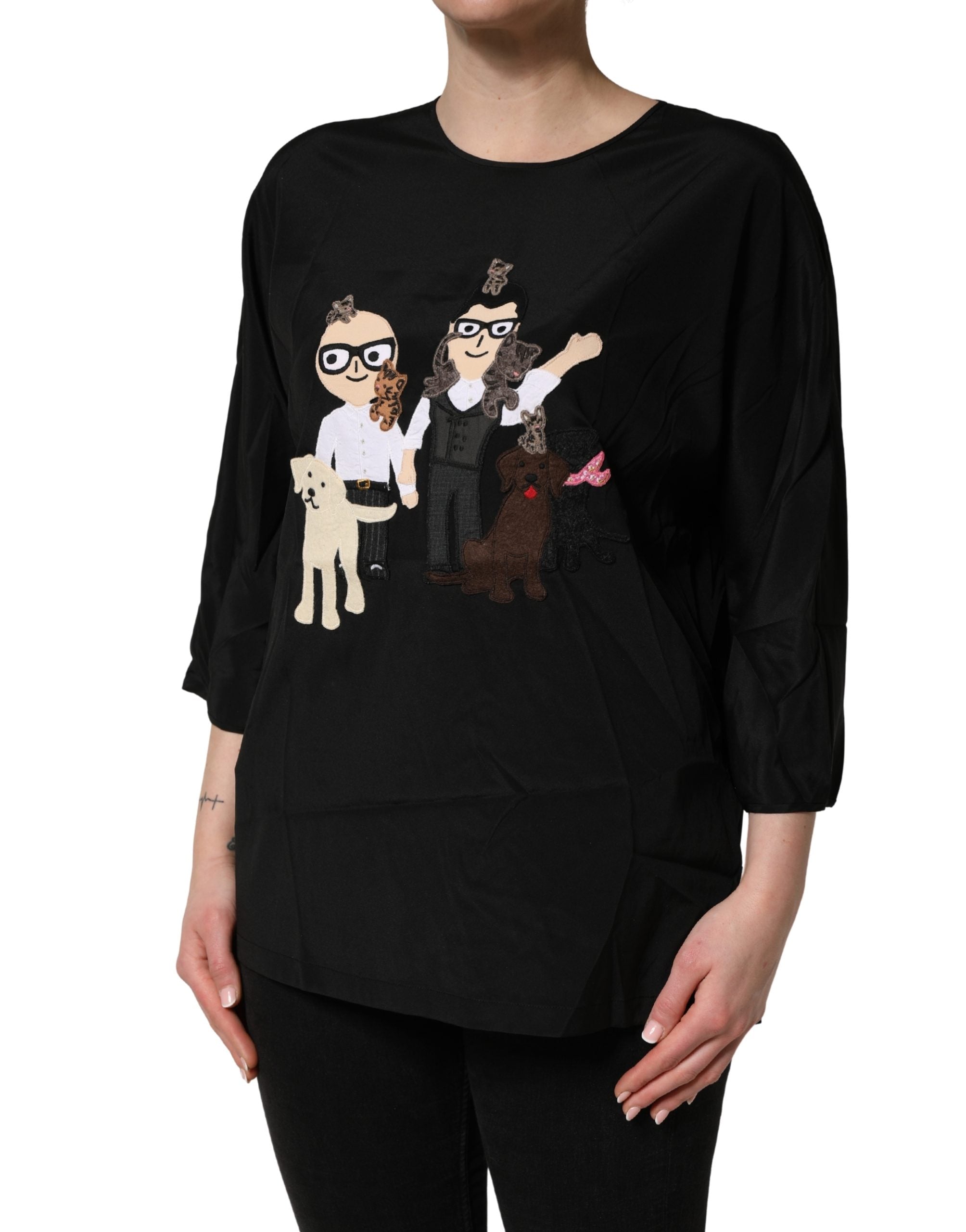 Dolce & Gabbana Black #dgfamily Silk Blouse Top Dolce & Gabbana
