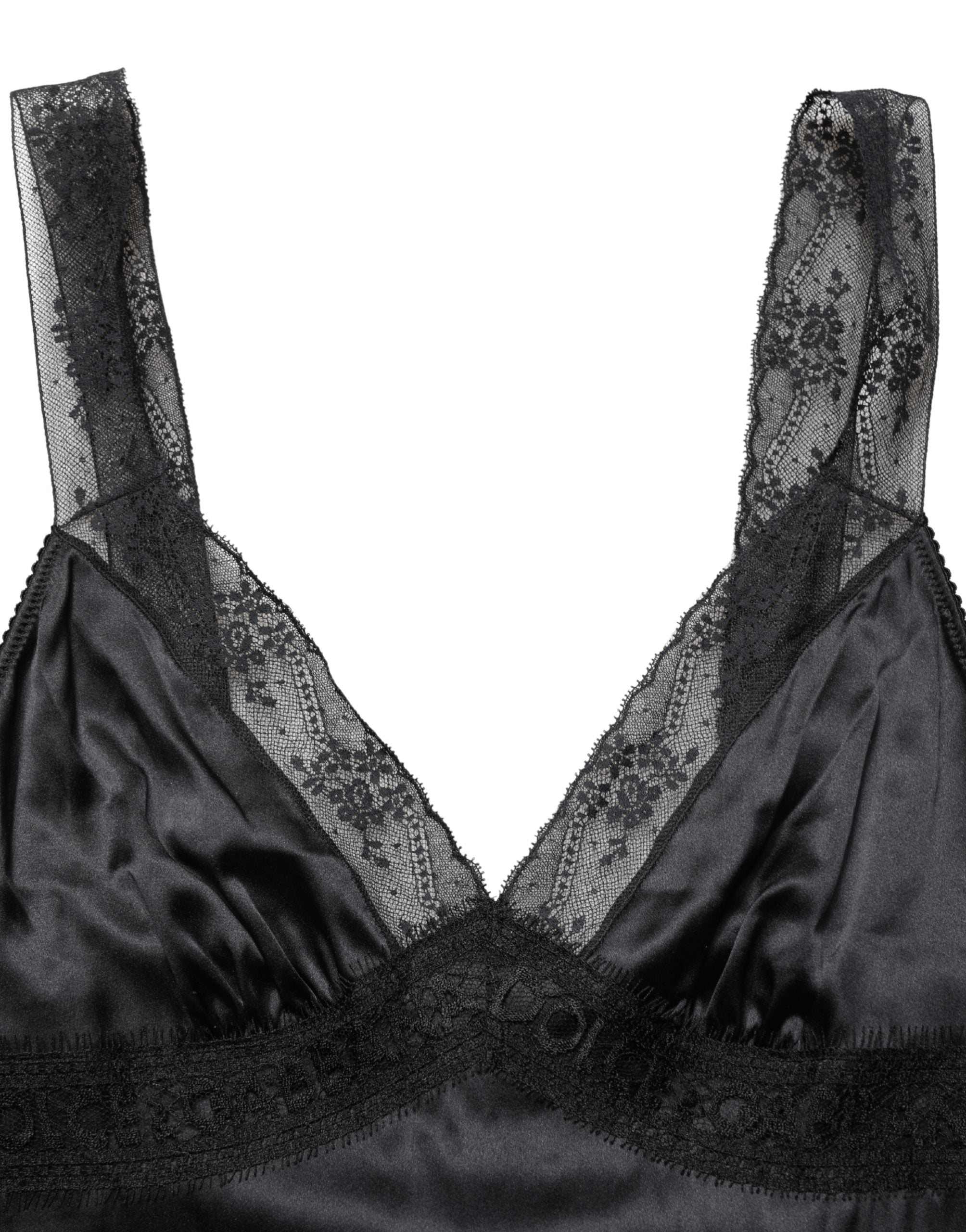 Dolce & Gabbana Black Silk Lace Trim Camisole V-neckline Tank Top Dolce & Gabbana