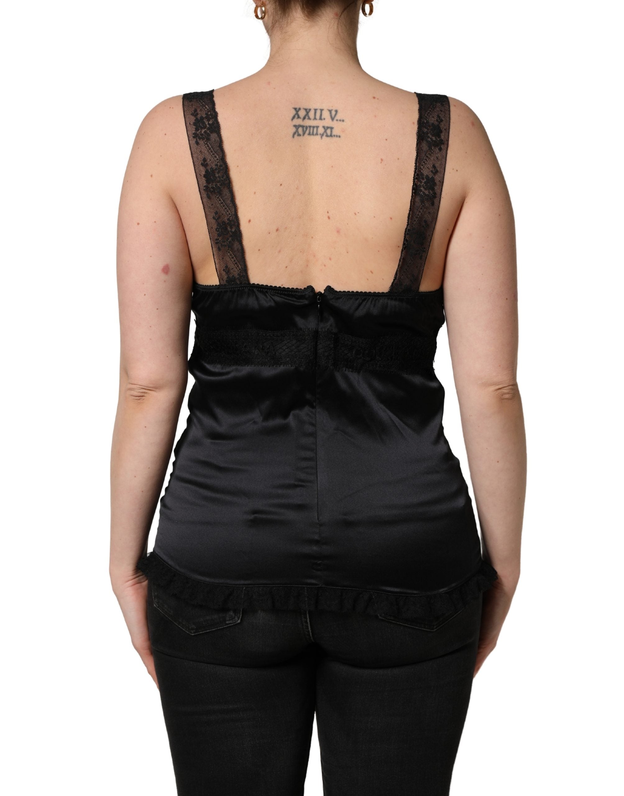 Dolce & Gabbana Black Silk Lace Trim Camisole V-neckline Tank Top Dolce & Gabbana