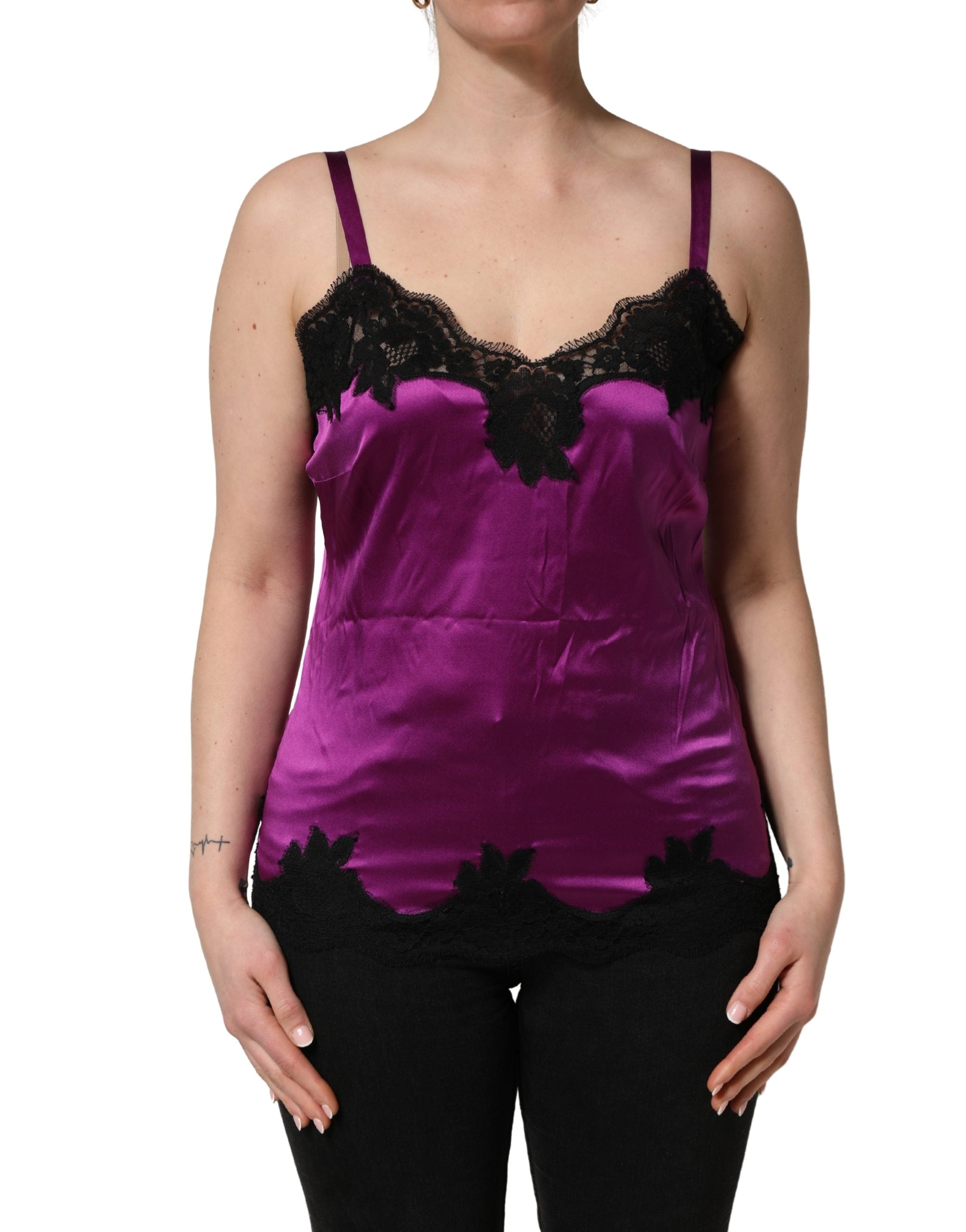 Dolce & Gabbana Purple Silk Lace Trim Camisole Sleeveless Tank Top Dolce & Gabbana