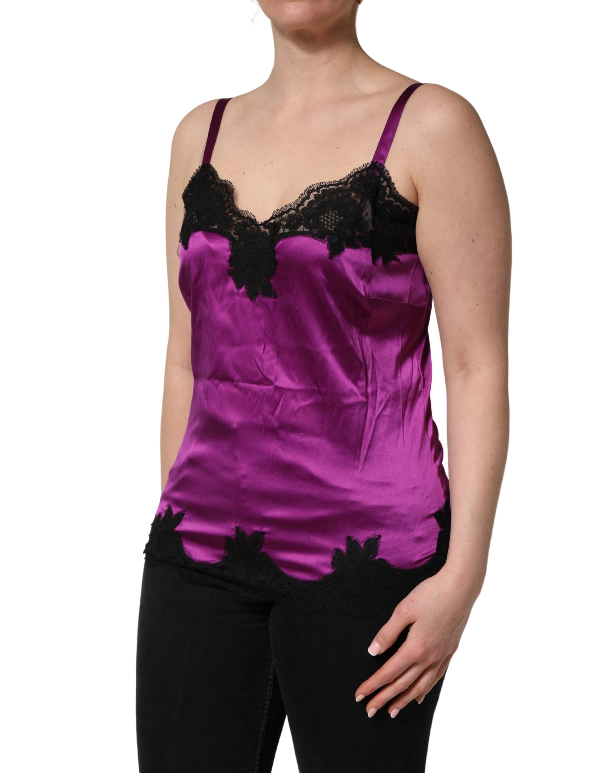 Dolce & Gabbana Purple Silk Lace Trim Camisole Sleeveless Tank Top Dolce & Gabbana