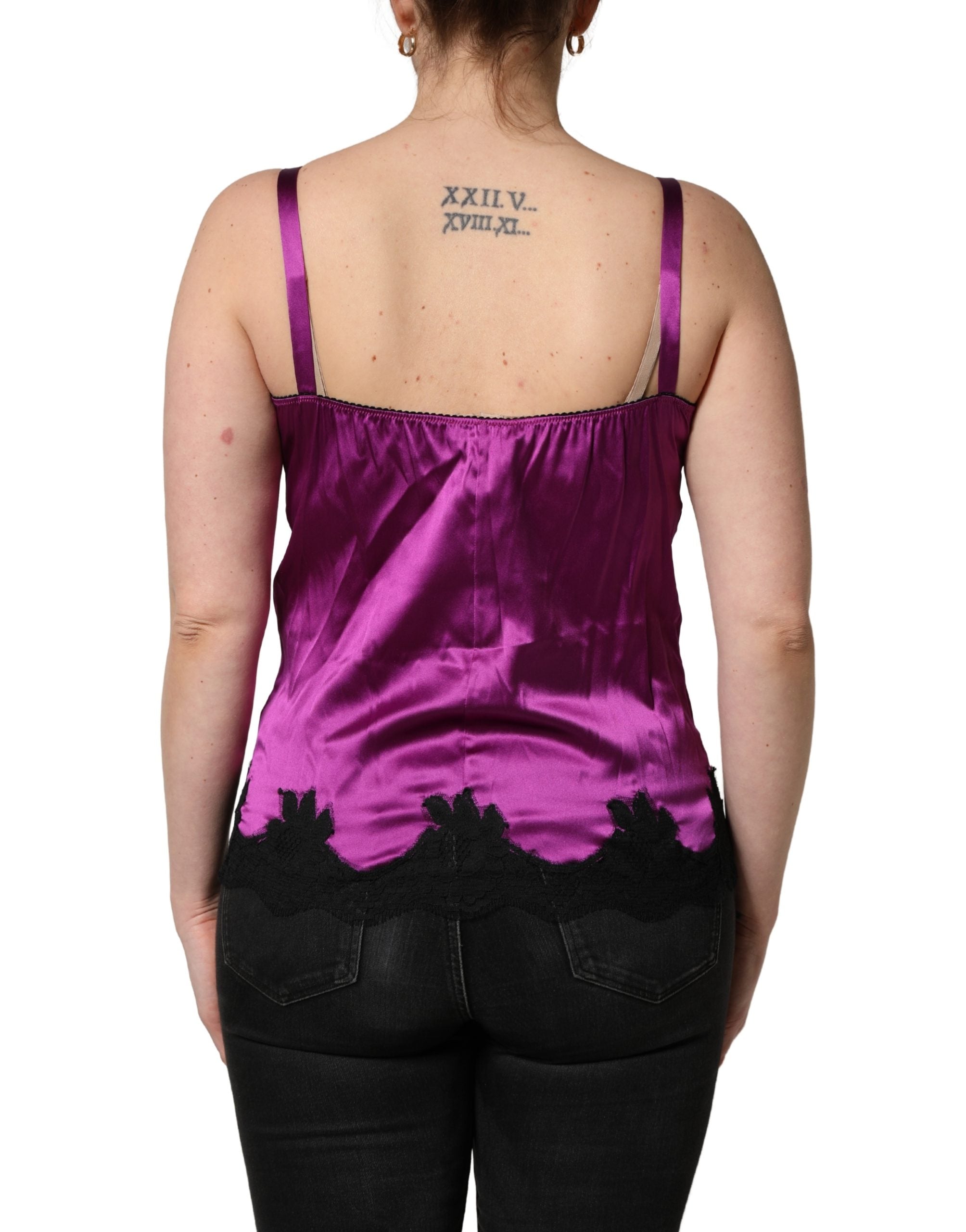 Dolce & Gabbana Purple Silk Lace Trim Camisole Sleeveless Tank Top Dolce & Gabbana