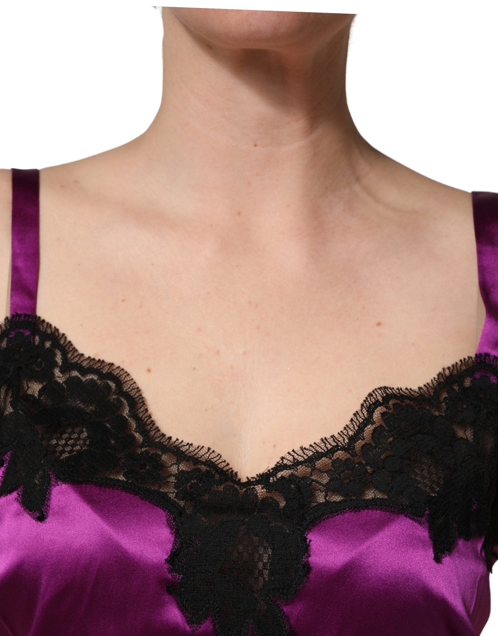 Dolce & Gabbana Purple Silk Lace Trim Camisole Sleeveless Tank Top Dolce & Gabbana