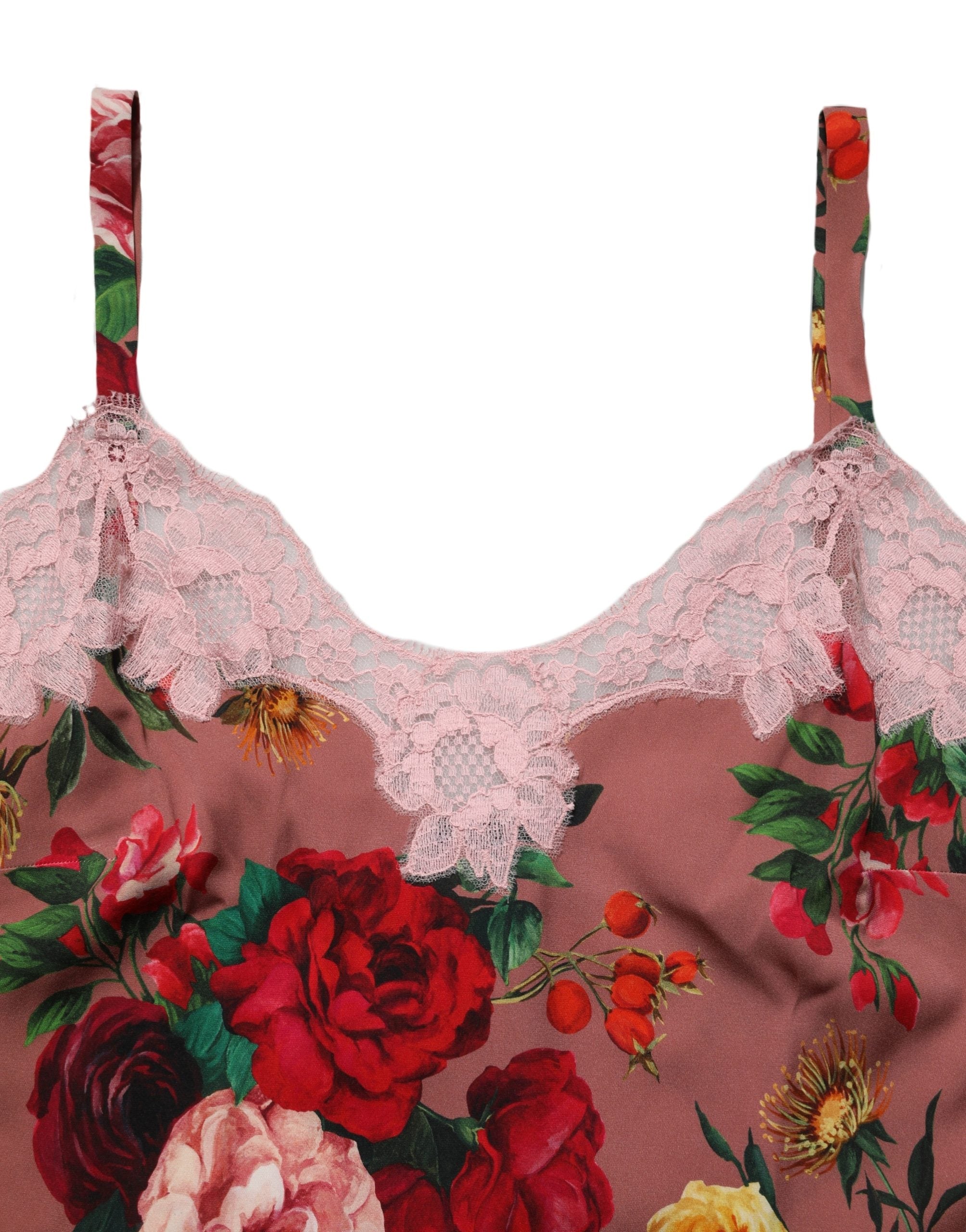 Dolce & Gabbana Brown Rose Print Satin Lace Camisole Tank Top Dolce & Gabbana