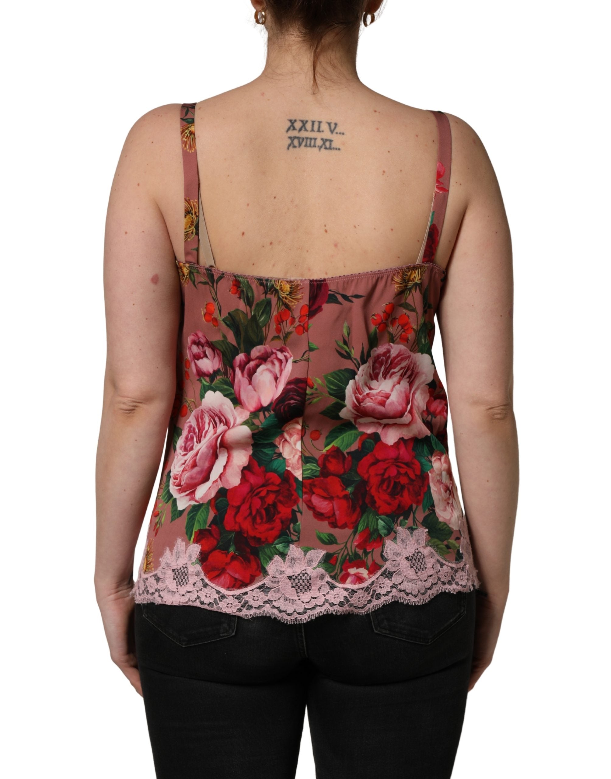 Dolce & Gabbana Brown Rose Print Satin Lace Camisole Tank Top Dolce & Gabbana