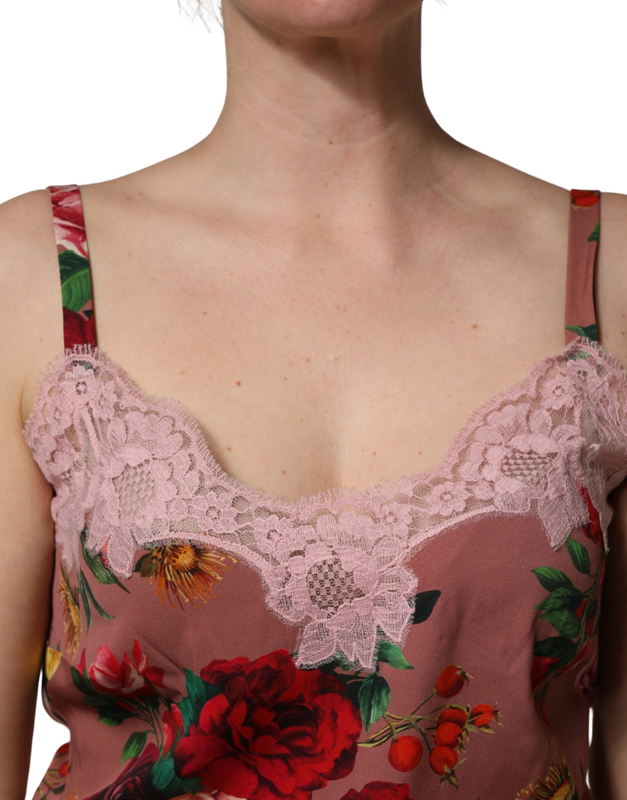Dolce & Gabbana Brown Rose Print Satin Lace Camisole Tank Top Dolce & Gabbana
