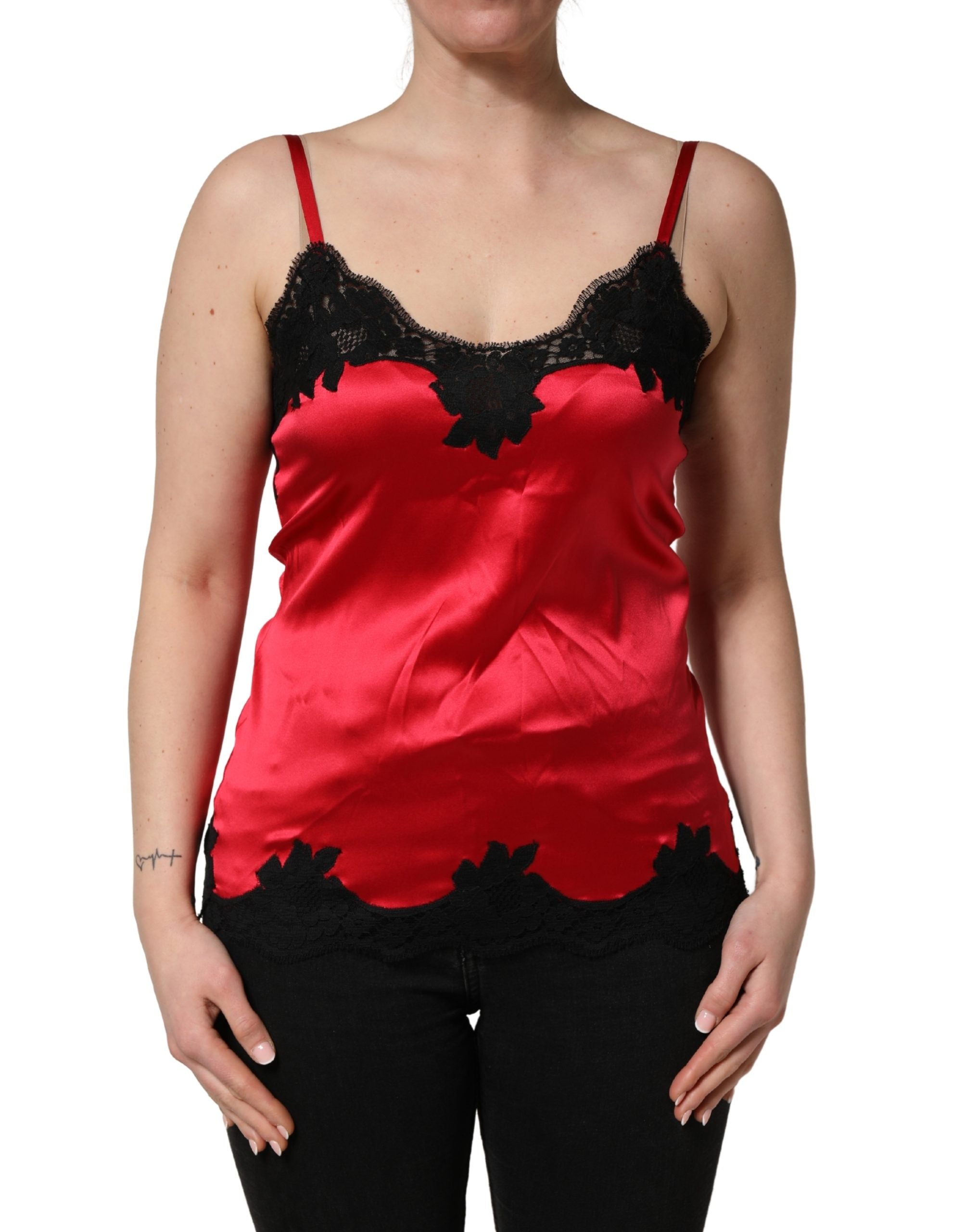 Dolce & Gabbana Red Silk Lace Trim Camisole Sleeveless Tank Top Dolce & Gabbana