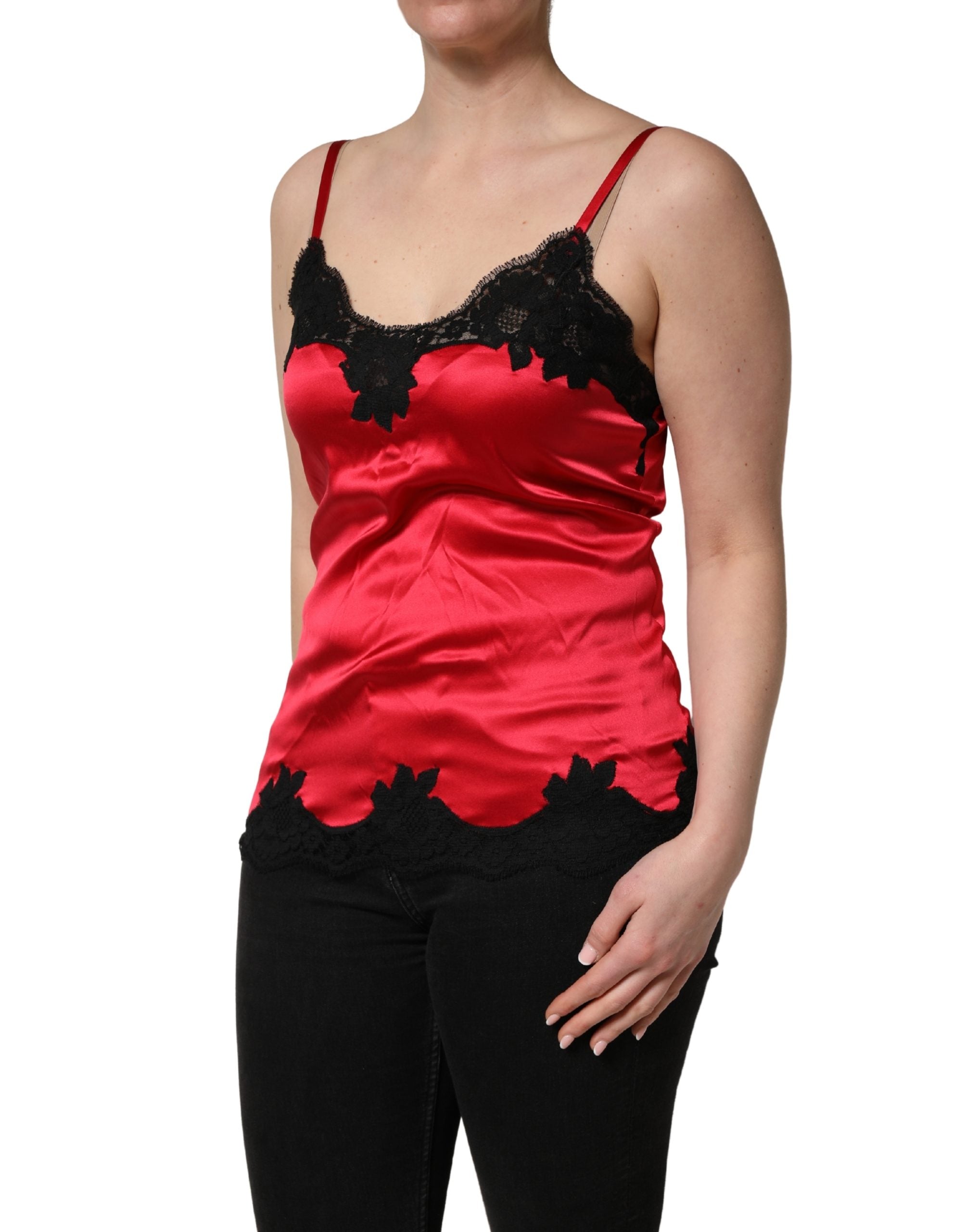 Dolce & Gabbana Red Silk Lace Trim Camisole Sleeveless Tank Top Dolce & Gabbana