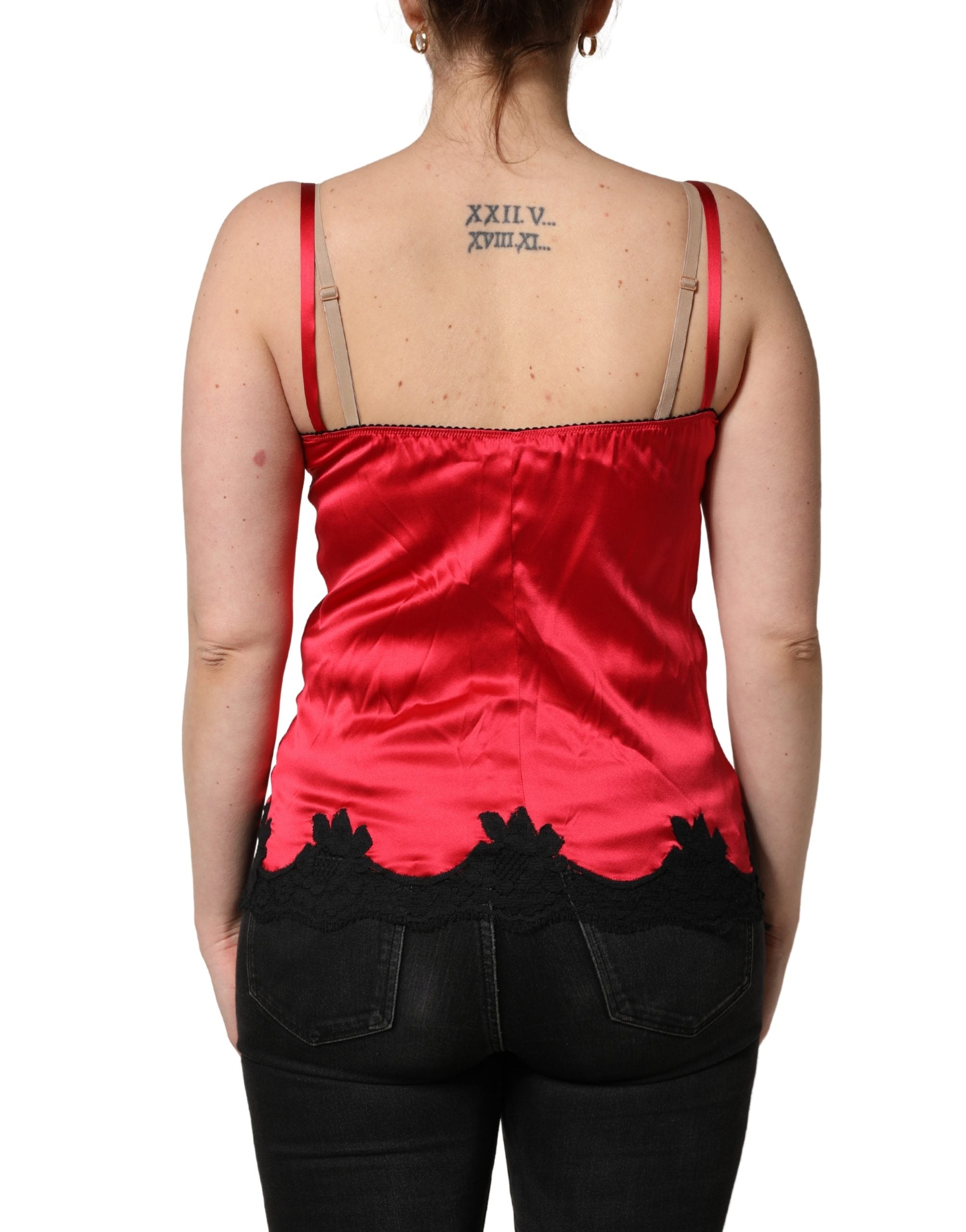 Dolce & Gabbana Red Silk Lace Trim Camisole Sleeveless Tank Top Dolce & Gabbana