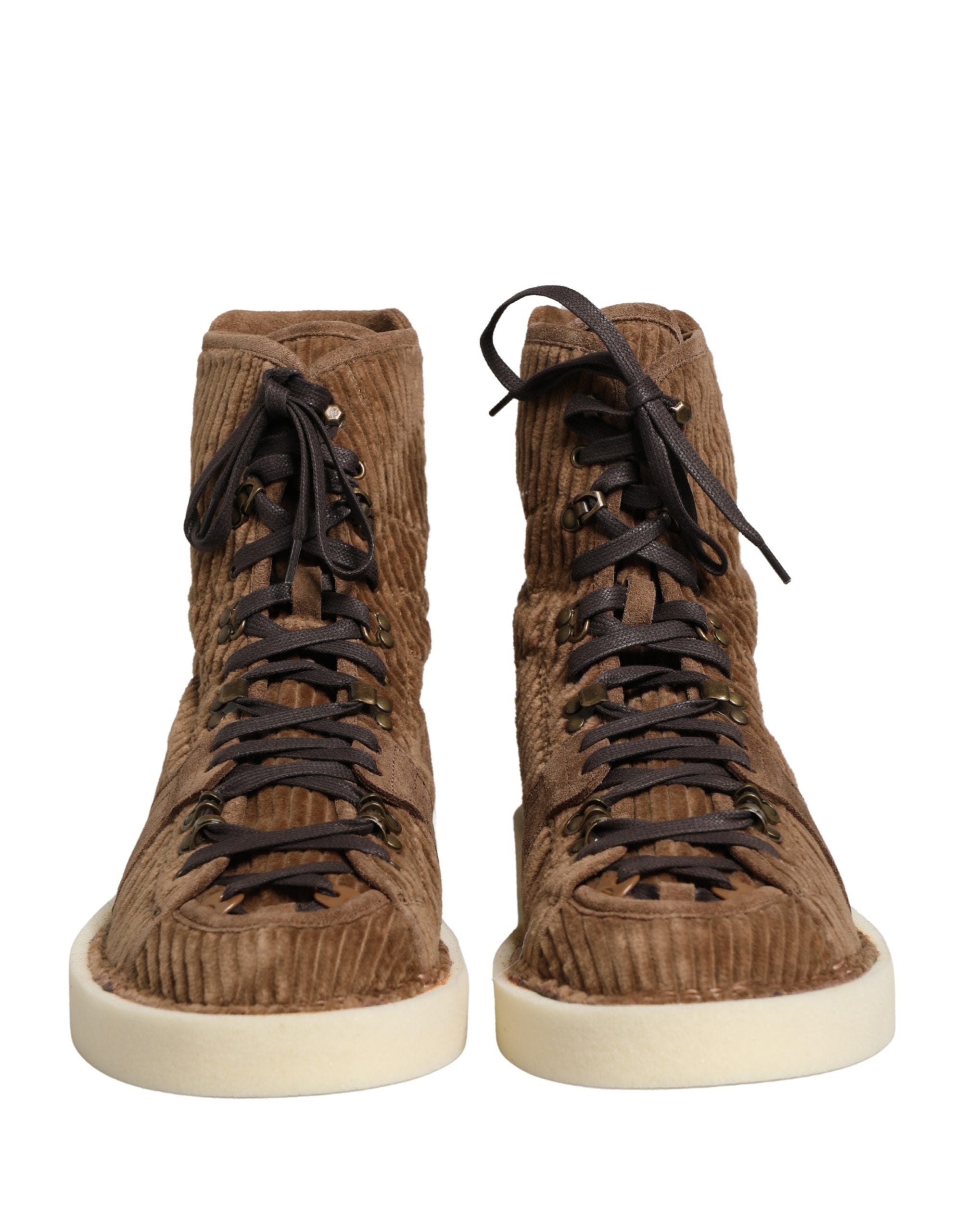Dolce & Gabbana Brown Corduroy High Top Oxford Boots Dolce & Gabbana