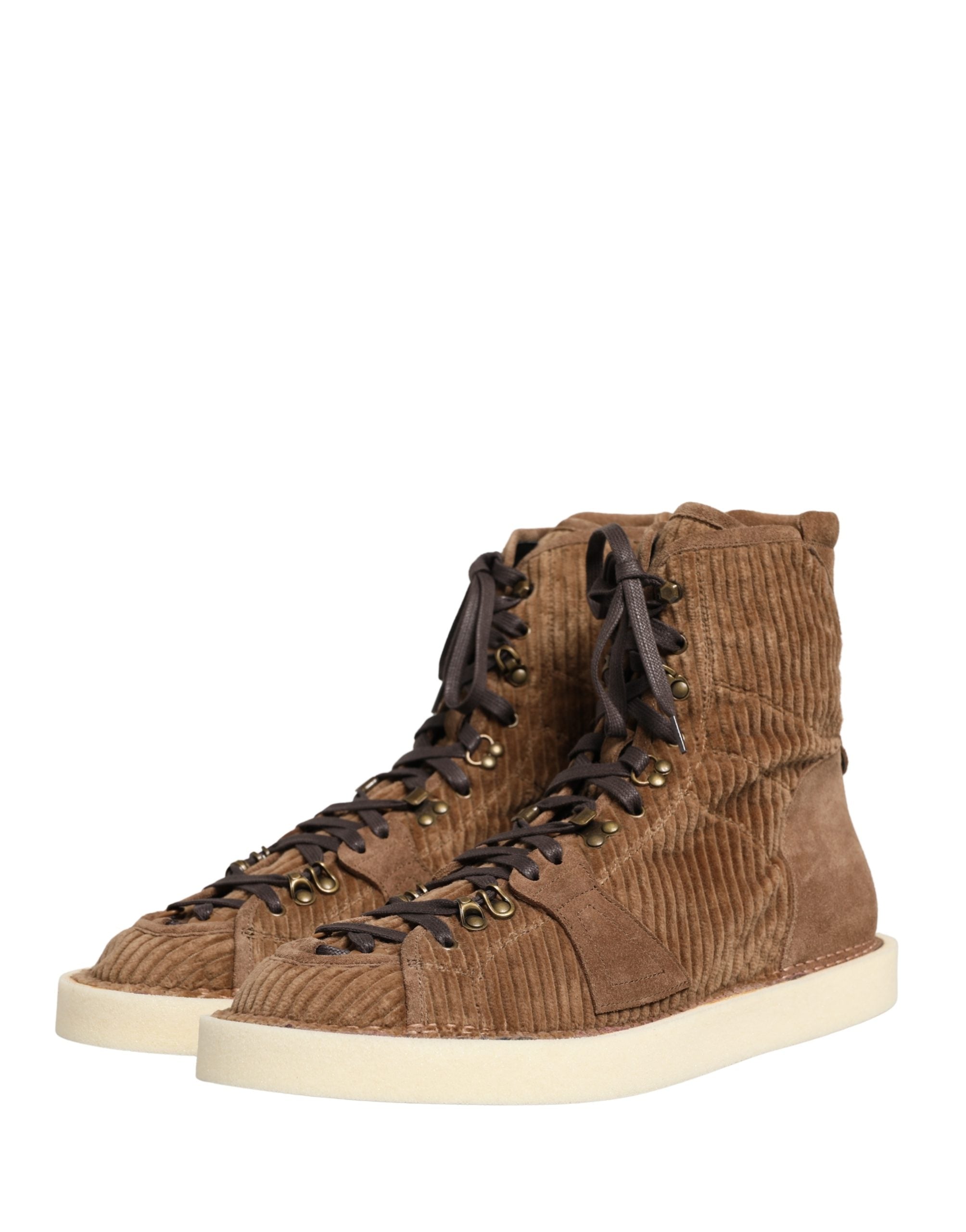 Dolce & Gabbana Brown Corduroy High Top Oxford Boots Dolce & Gabbana