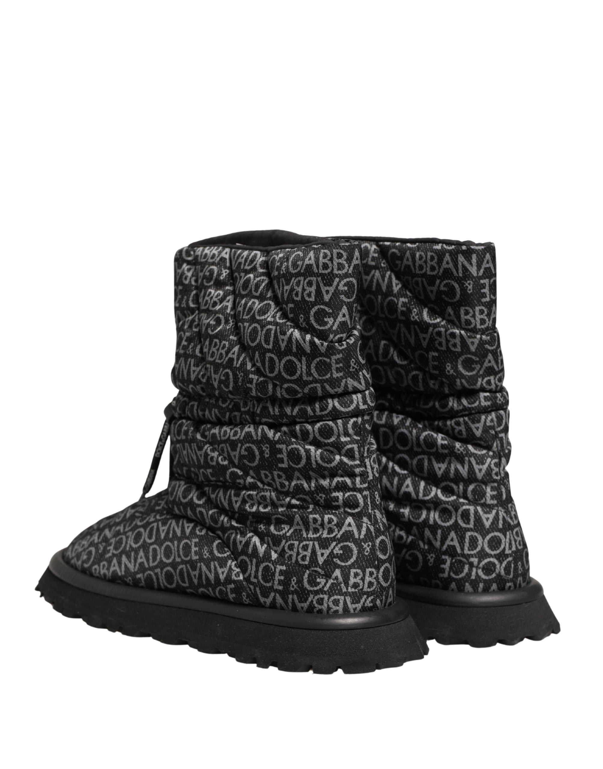 Dolce & Gabbana Black Logo Print Lace Up Snow Boots Shoes Dolce & Gabbana