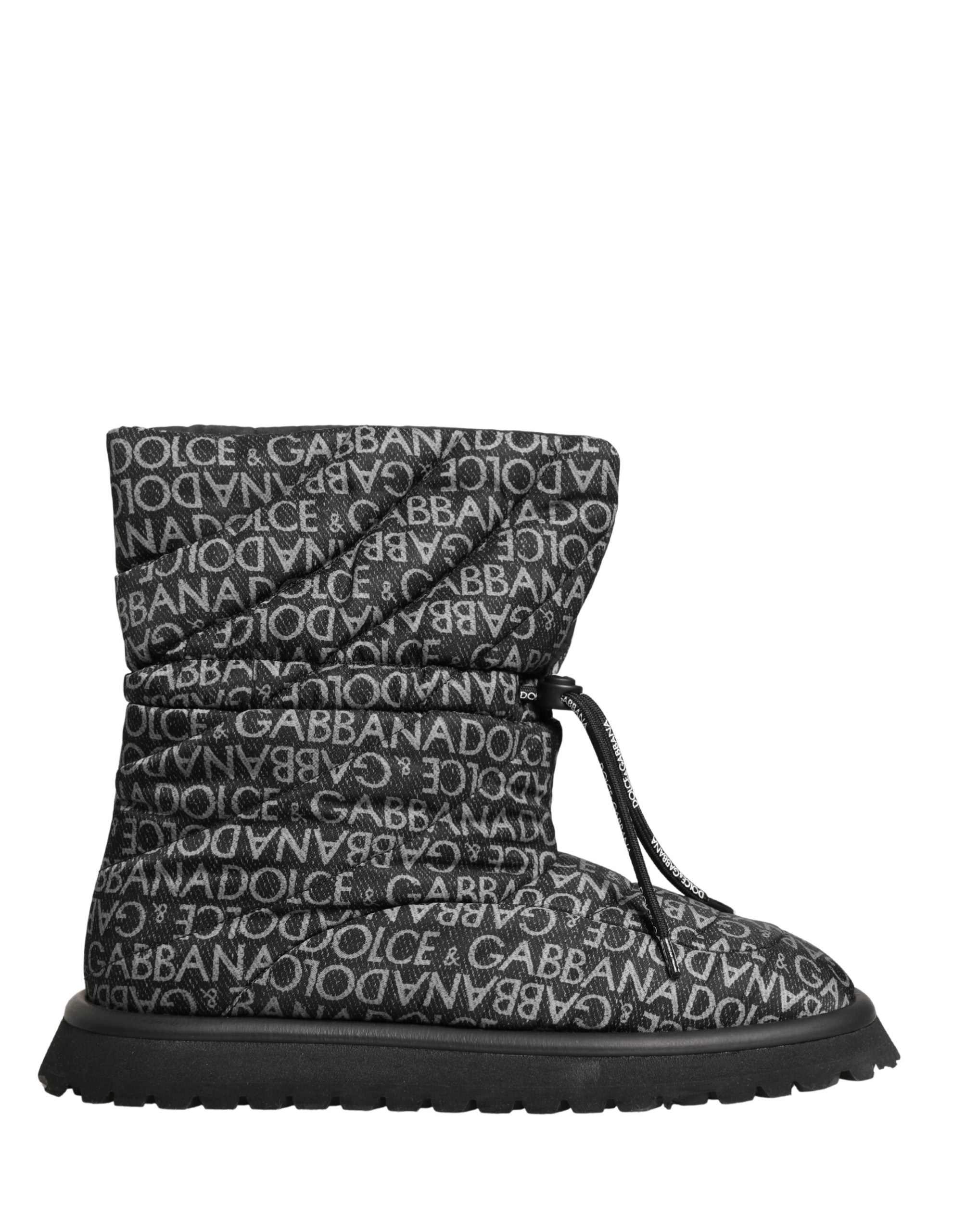 Dolce & Gabbana Black Logo Print Lace Up Snow Boots Shoes Dolce & Gabbana