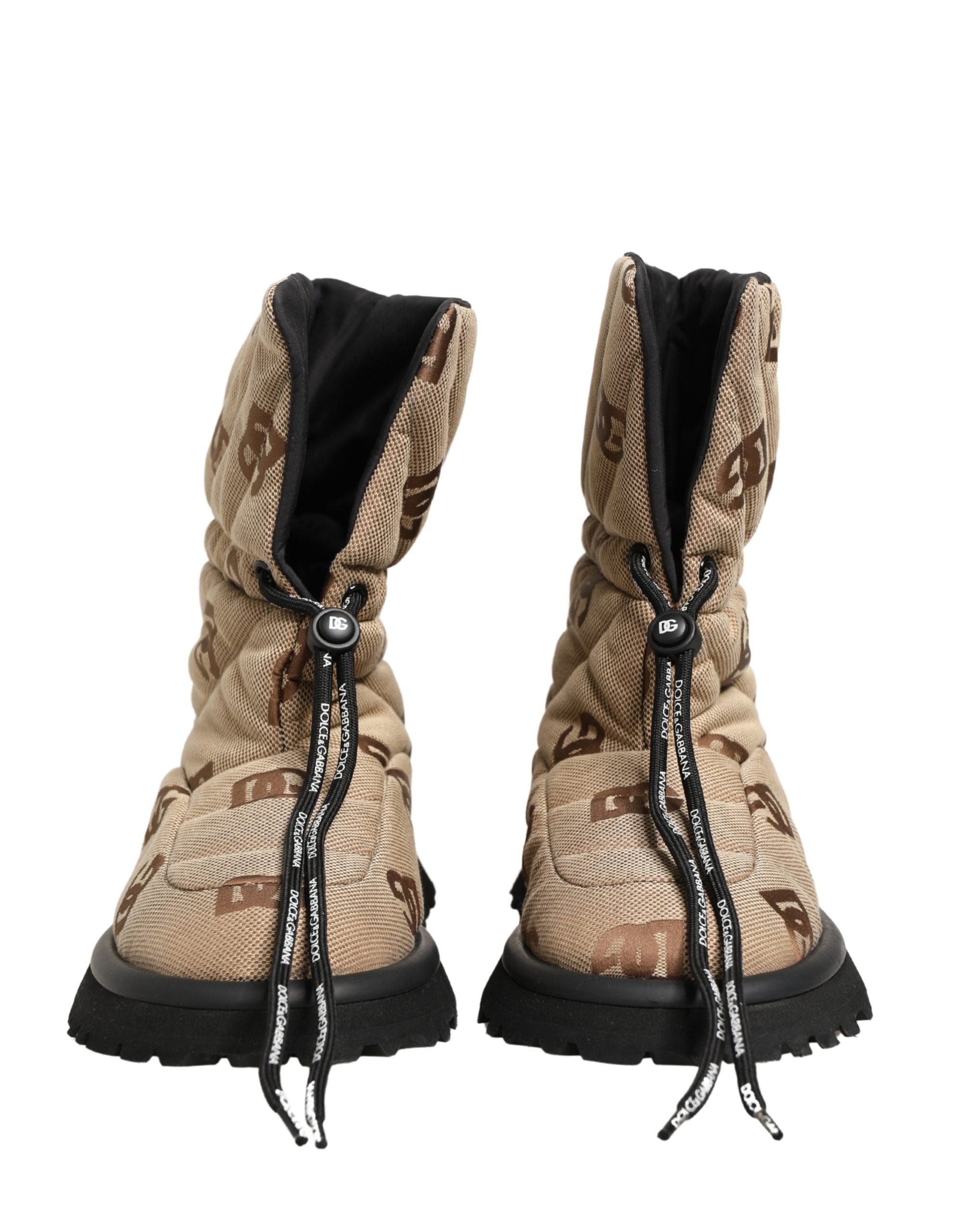 Dolce & Gabbana Brown Logo Print Lace Up Snow Boots Shoes Dolce & Gabbana