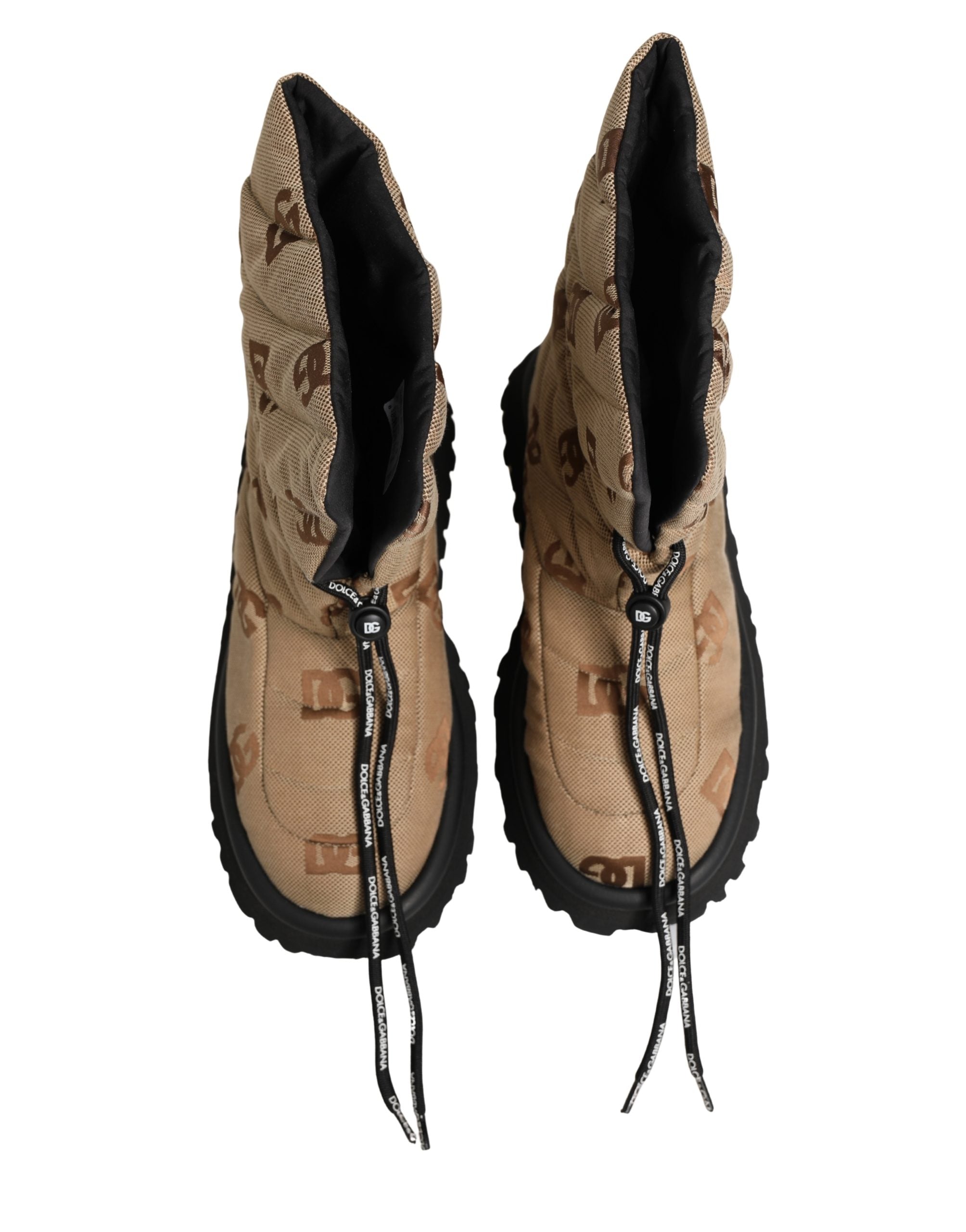 Dolce & Gabbana Brown Logo Print Lace Up Snow Boots Shoes Dolce & Gabbana